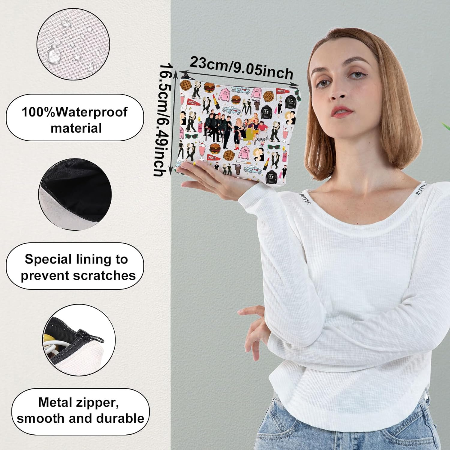 WZMPA Danny & Sandy Travel Makeup Bag Danny & Sandy Inspired Gift Theater Musical Zipper Pouch Bag, RYDELL, Fit - Rydell Tg image number 6