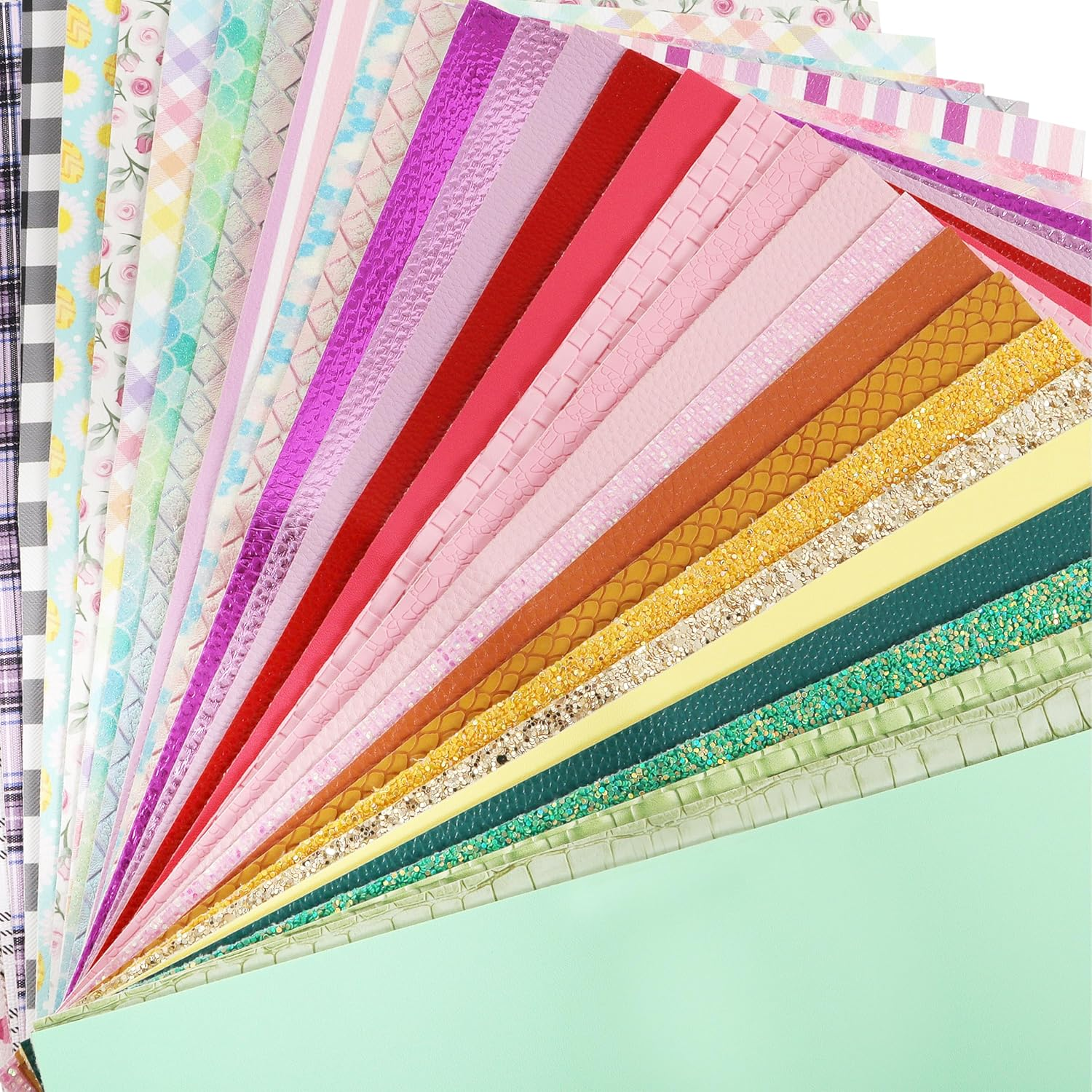 ZAIONE Random Faux Leather Sheets: Glitter Plaid Print Leather 20Pcs 8X12 Inch Grain Texture Embossed Colors Pattern Leather for Earrings Crafts image number 5