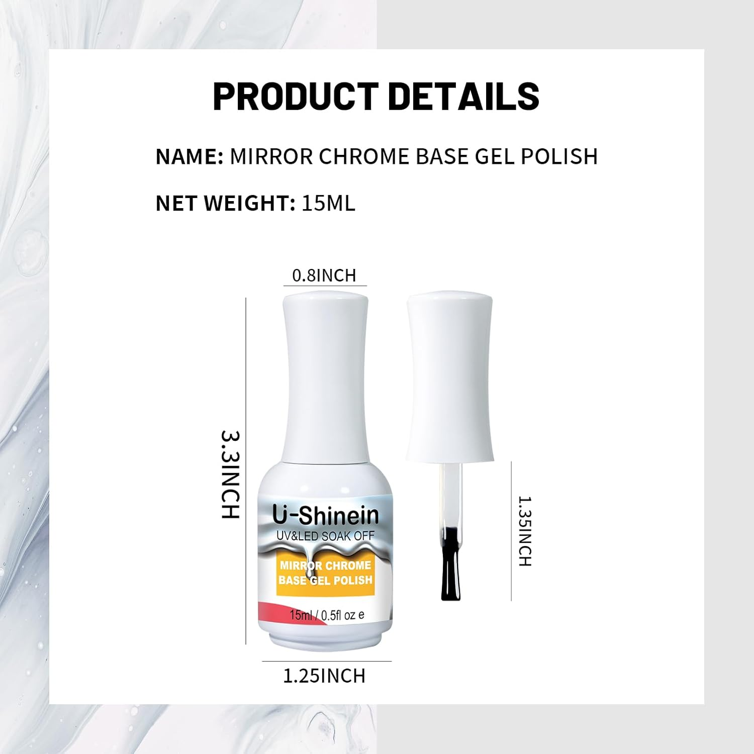 15Ml Base Coat for Metallic Painting Gel, No Wipe Base Gel Polish for Metallic Gel Nail Polish, Chrome Nail Polish, Chrome Nail Powder, Mirror Nail Gel, Easy to Make Mirror Chrome Effect image number 1