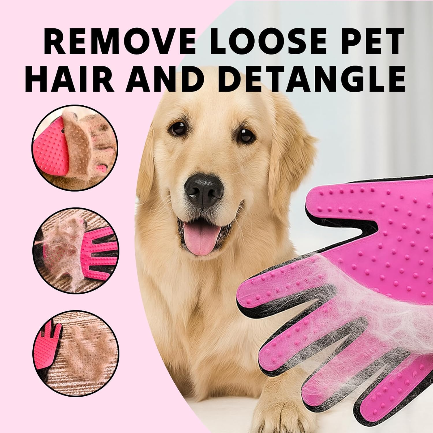 Pet Grooming Glove with Soft Silicone Tips, Five Finger Deshedding Brush Mitt for Dogs and Cats, Effective Hair Remover for Bathing and Massaging, Fits All Hand Sizes Comfortably image number 3