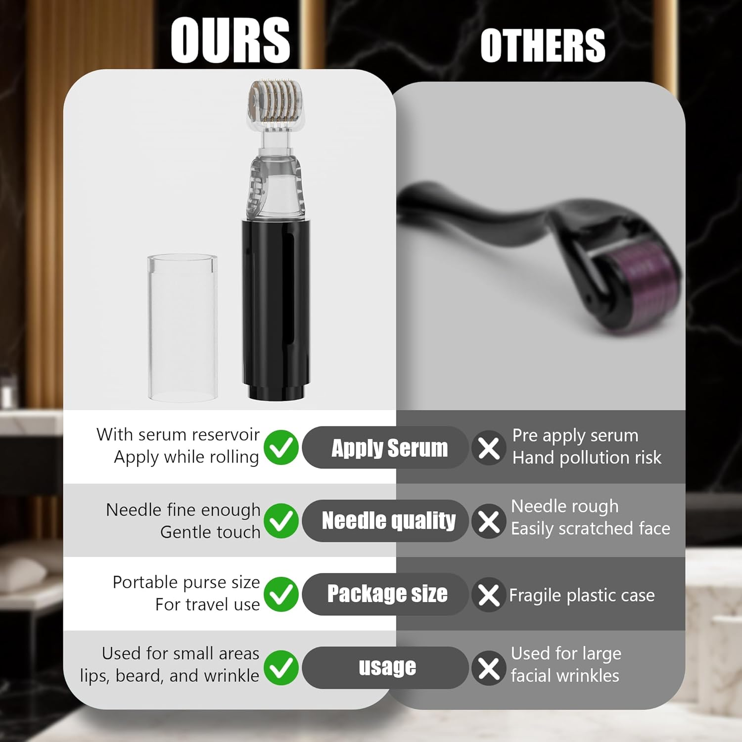 TIDEWISH Derma Roller 0.25 Mm with Liquid Reservoir Derma Roller for Lips, Skin, Scalp Hair Growth and Beard Roller 105 Titanium Needles Skin Care Tools without SERUM image number 1