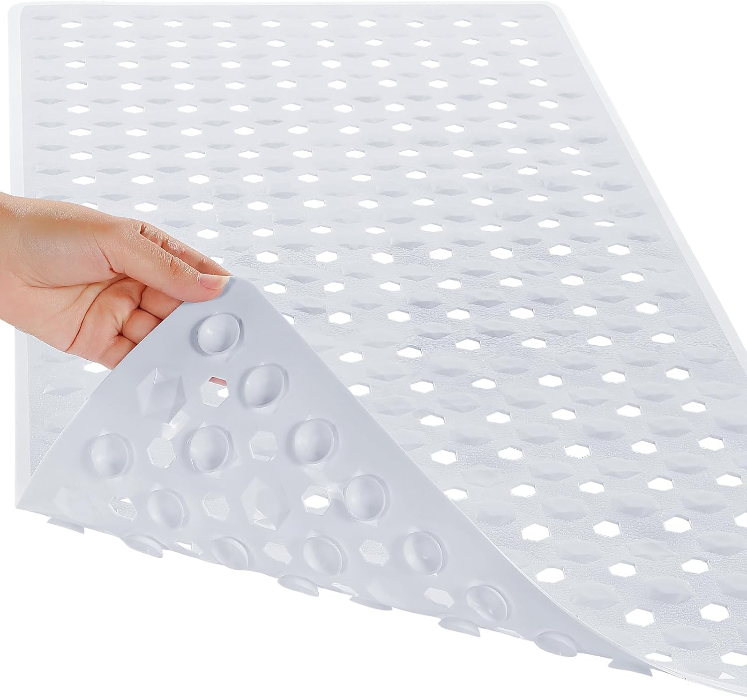 Pafunepu Bath Mat - Large Non Slip Bathtub & Shower Mat with Drain Hole and Suction Cups, Soft on Feet, Machine Washable, Easy Dry (White, 88 * 40CM)