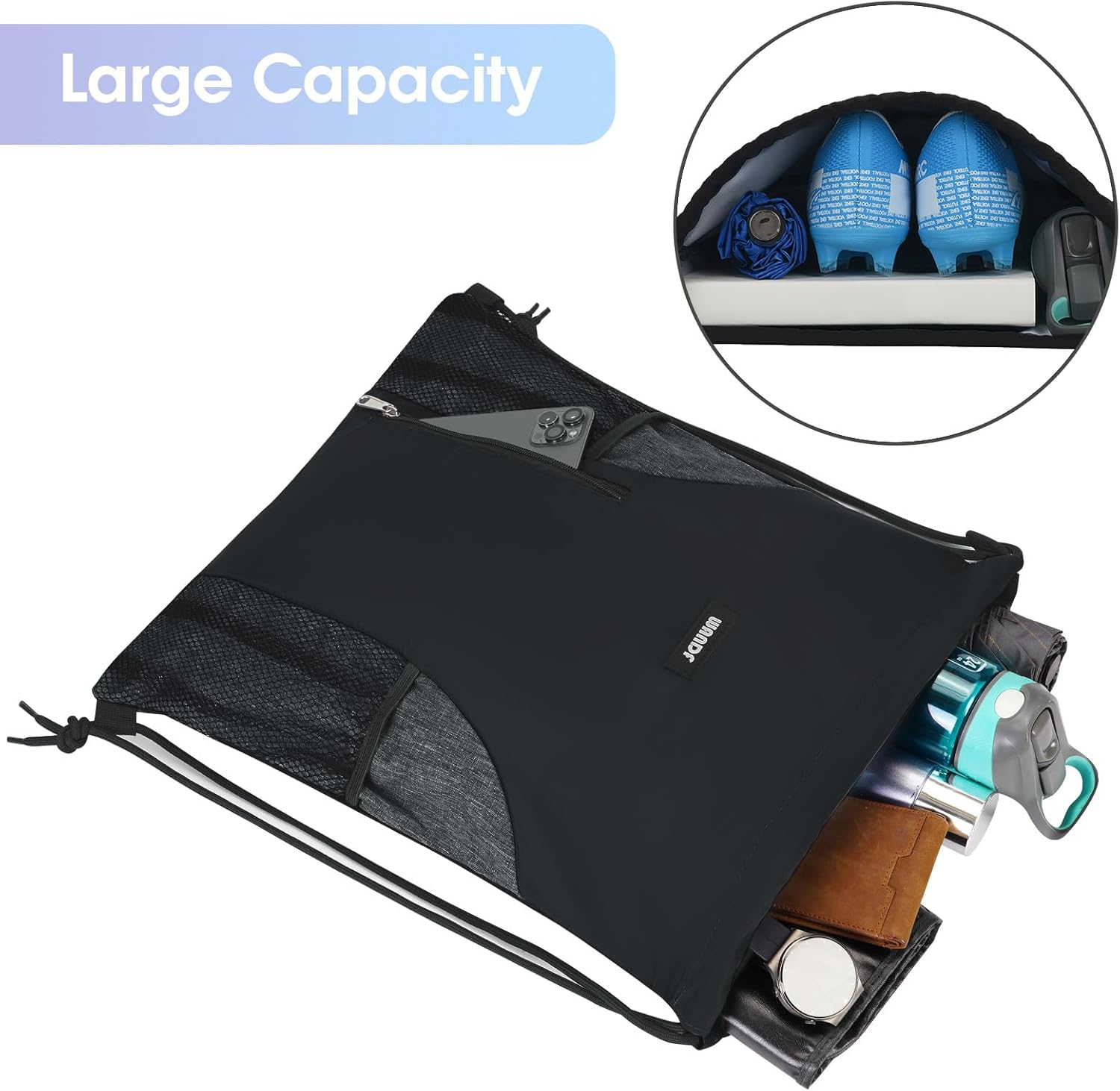 WANDF Drawstring Backpack Sports Gym Sackpack with Mesh Pockets Water Resistant String Bag for Women Men Children - Rainbow image number 4