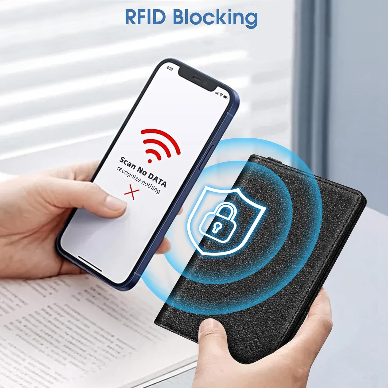 Fintie Passport Holder with Airtag Holder, Slim Travel Wallet RFID Blocking Passport Cover Protector Essentials with Credit Card Slots for Women/Men, Black, Classic image number 2