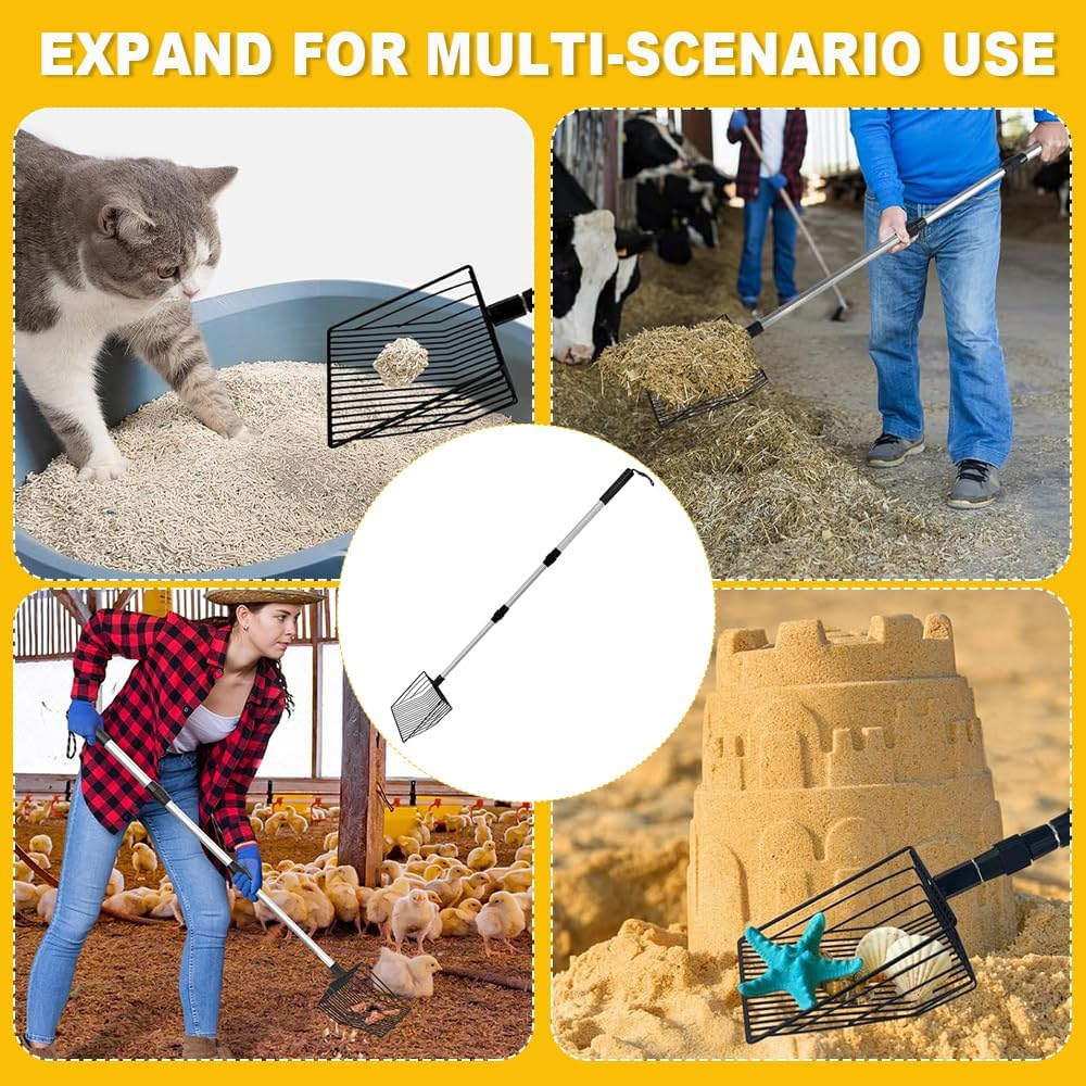 IONPSHG Chicken Poop Scooper 5.9Inch 3 in 1 Stretchable Chicken Poop Scooper Chicken Coop Accessories Sifting Shovel for Chicken Coop Chicken Litter Scoop Supplies Separating Poo and Debris from Sand image number 5