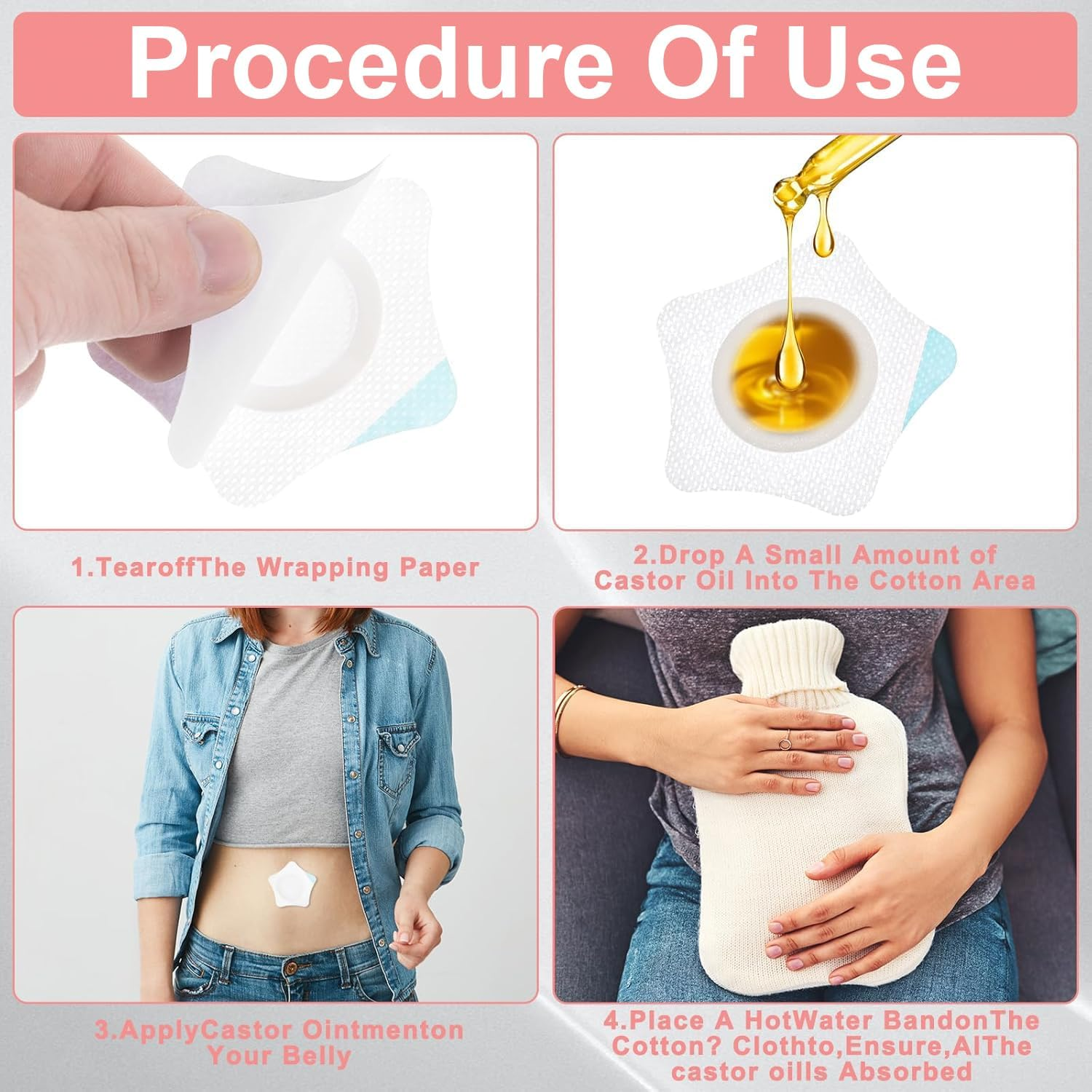 60Pcs Castor Oil Patches + 60Pcs Cotton Cores, 2.76In Self Adhesive Sleep Castor Oil Pack, Portable Multi-Layer Anti-Leak Strong Adhesion Organic Cotton Belly Button Patches for Women. (Without Oil) image number 2