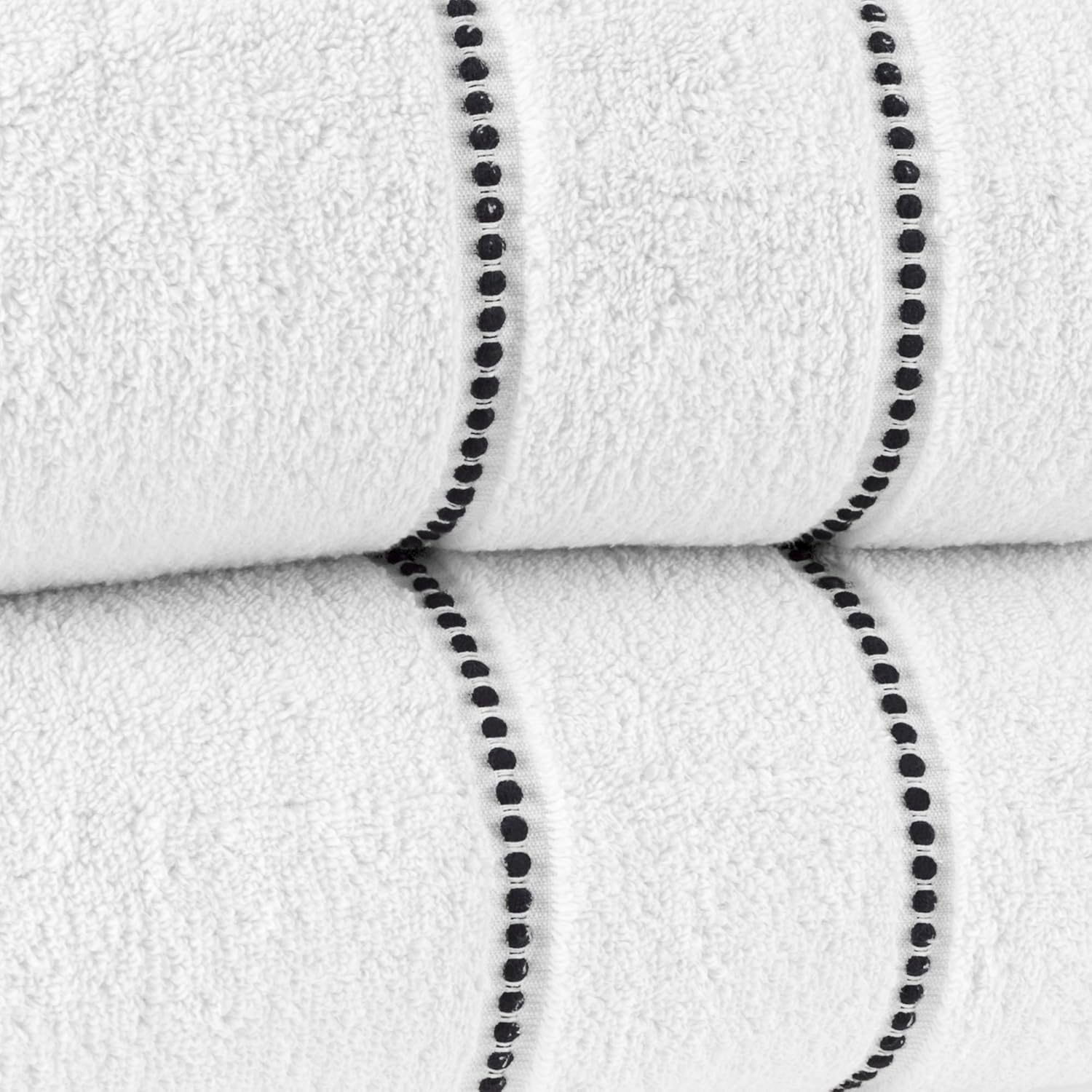 Luxury Cotton Towel Set- 2 Piece Bath Sheet Set Made from 100% Zero Twist Cotton- Quick Dry, Soft and Absorbent by Bedford Home (White/Black) image number 6