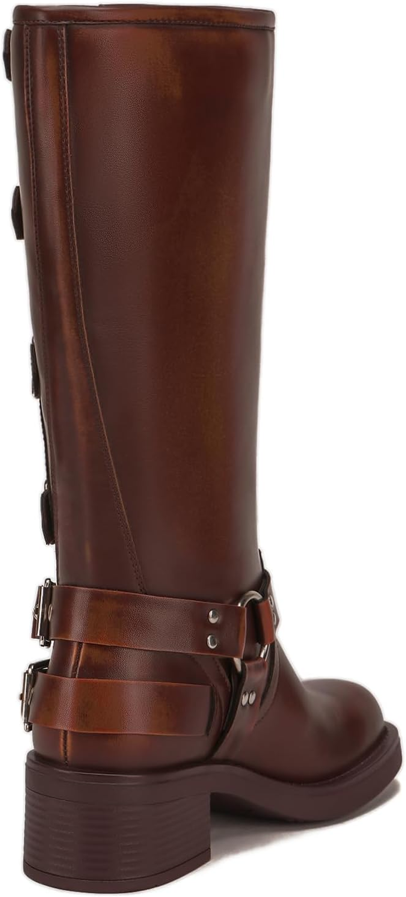 Athlefit Women'S Knee High Riding Boots Fashion Buckle Square Toe Chunky Heel Wide Calf Biker Boots image number 4