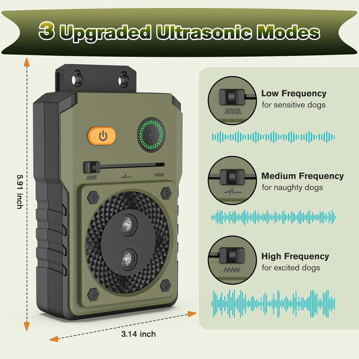 Bubbacare anti Bell Device Dogs, Ultrasonic Antibarking for Dogs with 3 Modes up to 50 Ft Effective Control Area, IPX4 Waterproof Anti-Barking Ultrasonic Device for Outdoor and Indoor Use