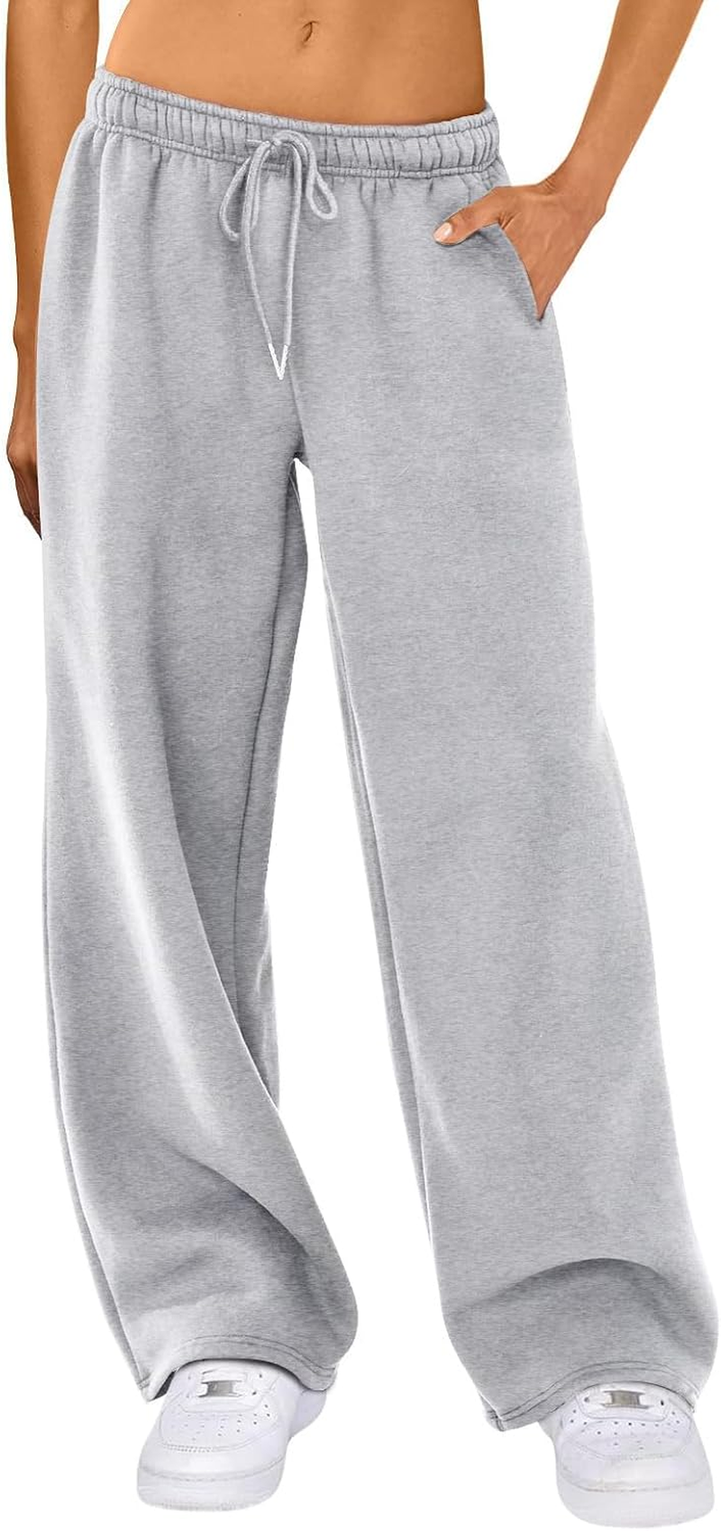 Women'S Causal Drawstring High Waist Baggy Straight Wide Leg Sweatpants Solid Color Loose Trousers with Pockets