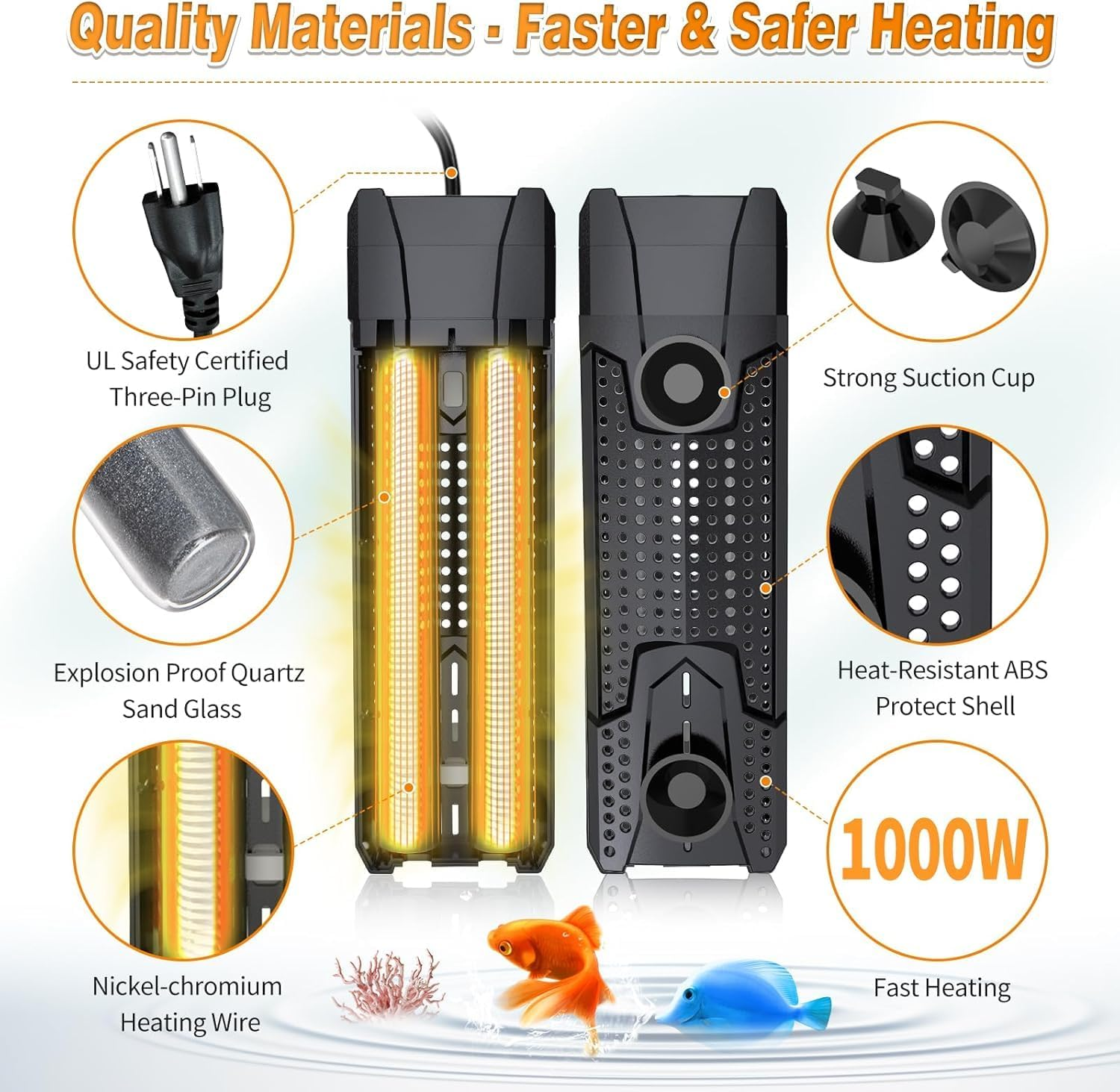 Aquarium Heater 800W for 80-175 Gal, Fish Tank Heater with Intelligent Leaving Water Automatica Stop Heating and Overheating Protection, for Freshwater & Saltwater (AU Plug) image number 5