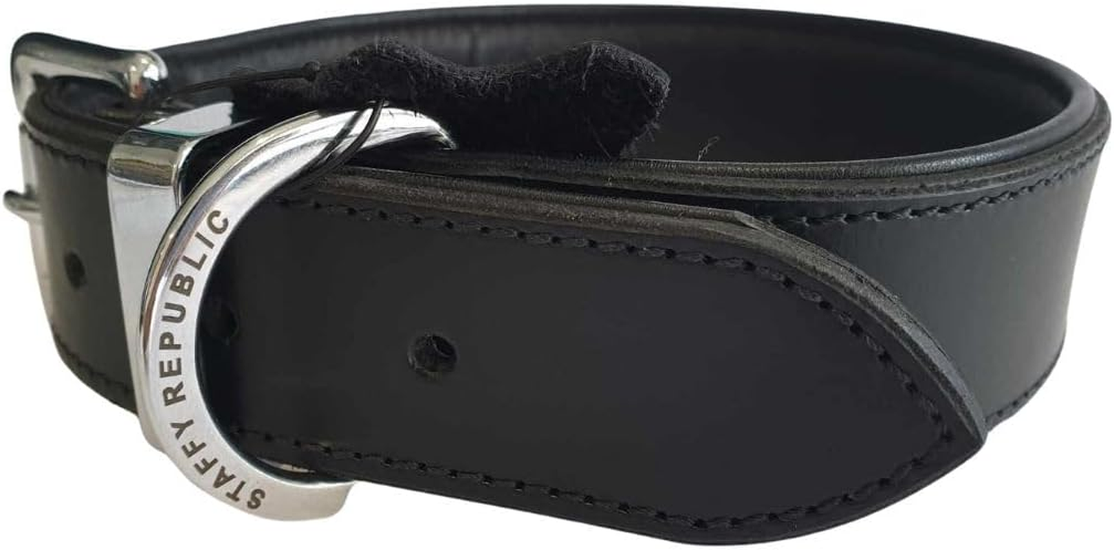 Leather Dog Collar Plain (Black & Silver) (55Cm - Neck Size 35Cm - 45Cm) image number 1