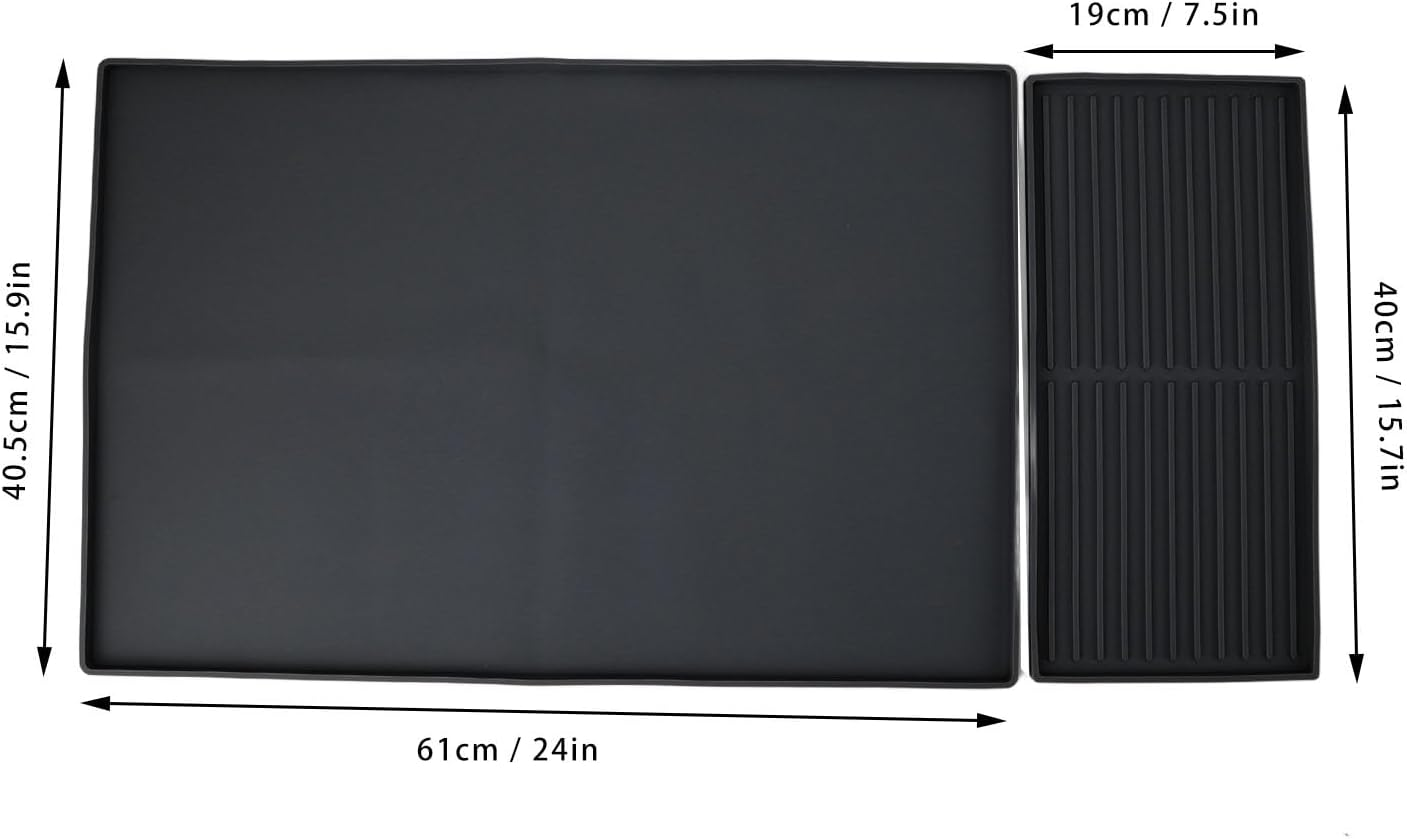 Extra Large Silicone Coffee Mat Non Slip Machine Drip Tray with Drainage for Countertop, 24X16 Inch Bar Mat for Kitchen & Coffee Station (Black) image number 1