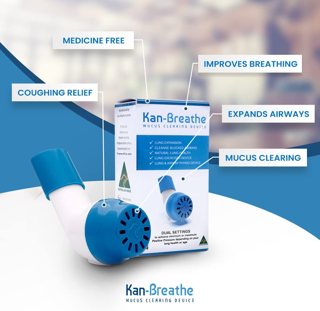 KAN-BREATHE Natural Lung Exerciser & Mucus Removal Device - Naturally Clear Mucus, Improve Lung Capacity with This OPEP Respiratory Breathing Exercise Device - Made in Australia