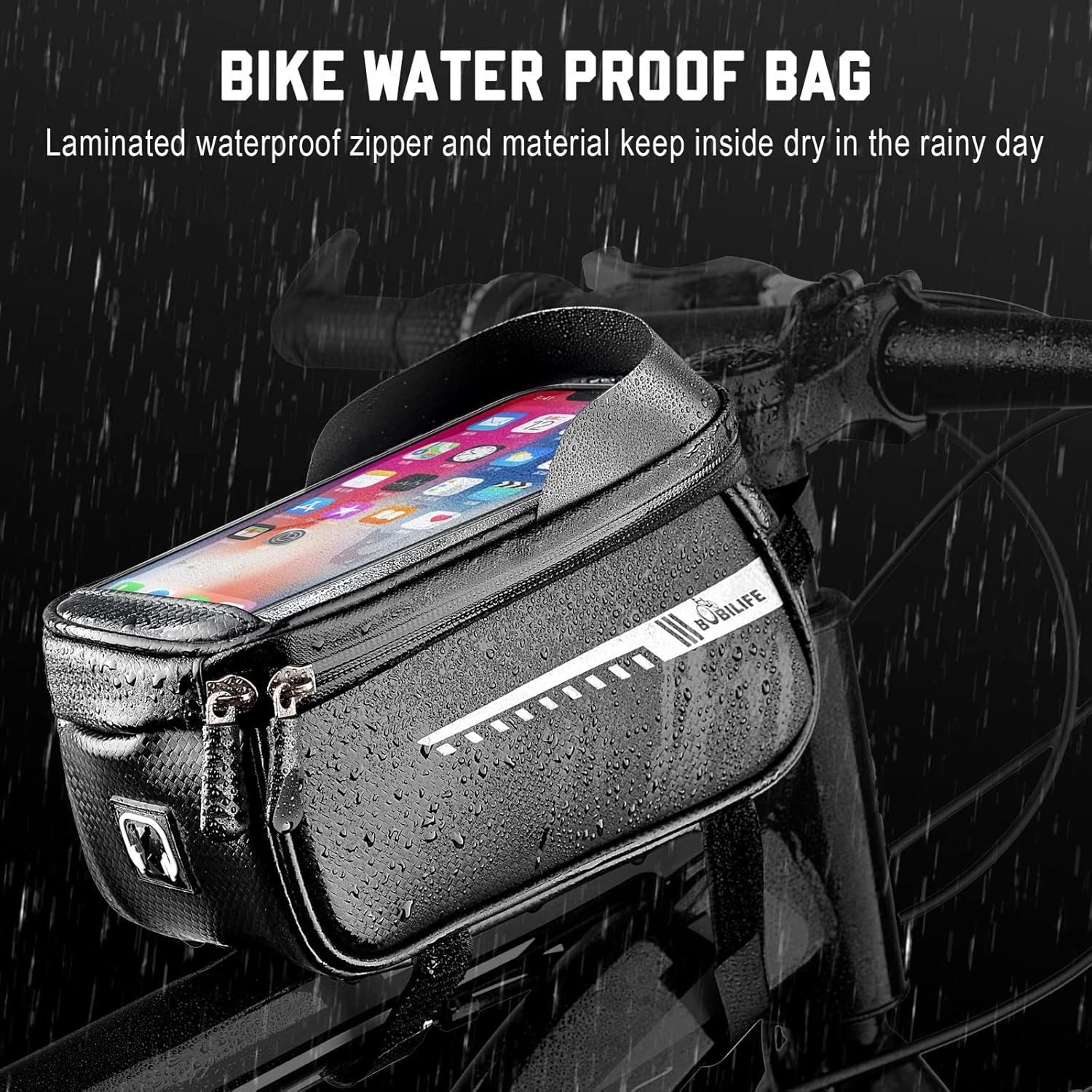 Bike Front Frame Phone Holder Bag - Bicycle Waterproof Top Tube Cycling Phone GPS Mount Pouch Bag Compatible for Iphone Galaxy Cell Phones under 7&rsquo;&rsquo; image number 5
