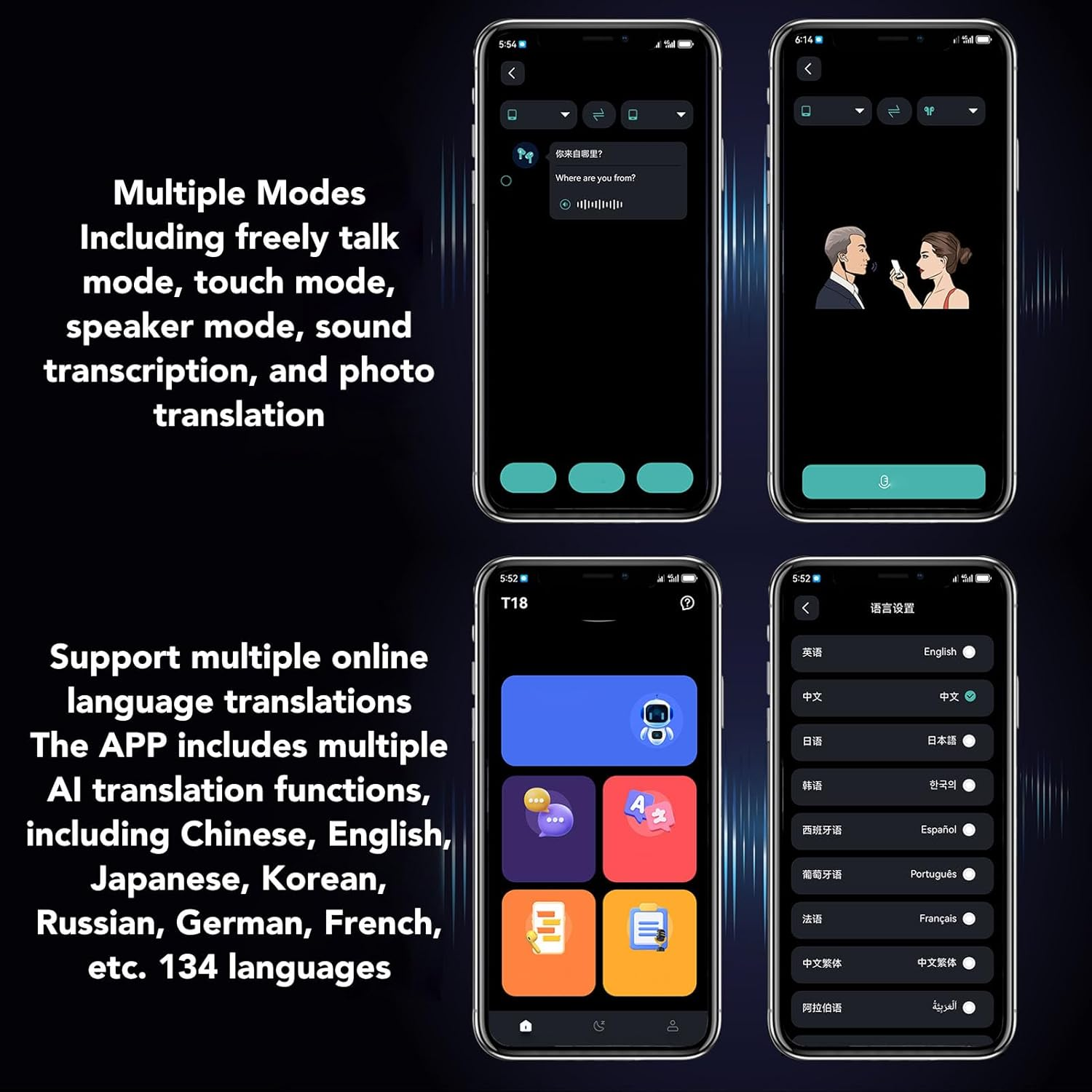 Denash Smart Translation Earbuds, 134 Languages Real Time Translator Ear Hook Bluetooth Earphones with Premium Sound for Travel Business​ image number 6