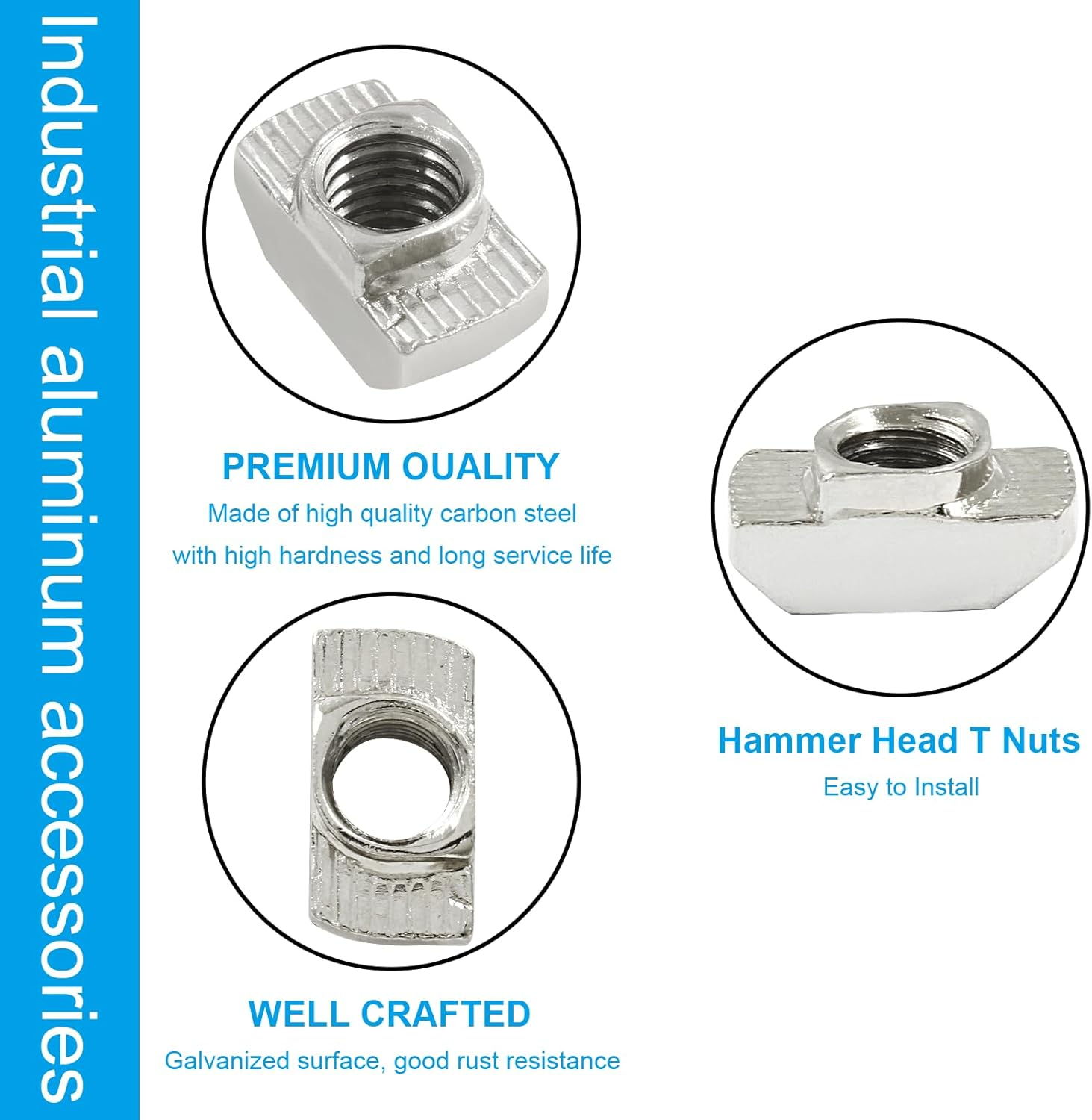 Zorveiio 50Pcs 4545 Series T Nuts Carbon Steel,M8 T Slot Nut Hammer Head Fastener Nut Assortment for Aluminum Profile image number 4