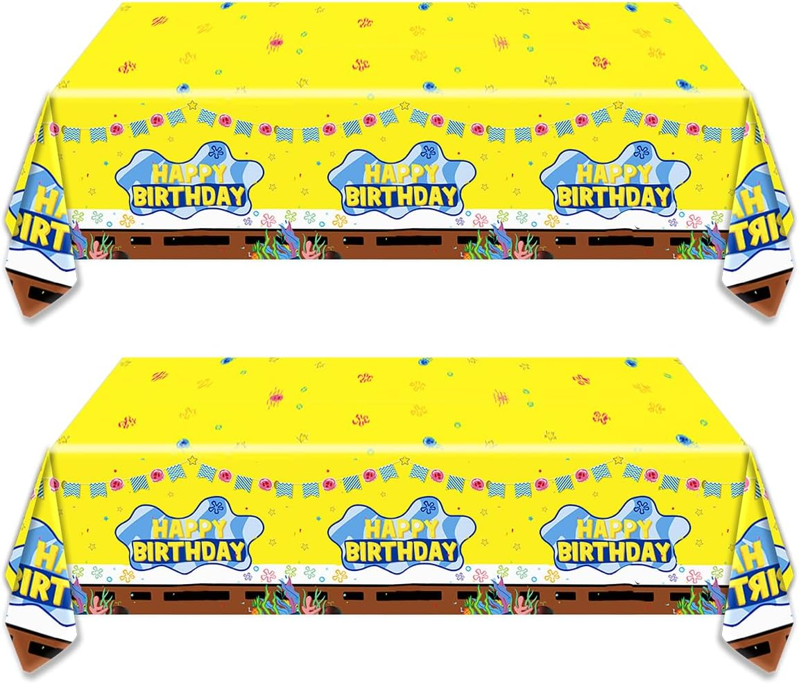 JU XIN 2Pcs Yellow Sponge Party Tablecloth |70.8 X 42.5 Inch| Yellow Sponge Birthday Party Supplies image number 4