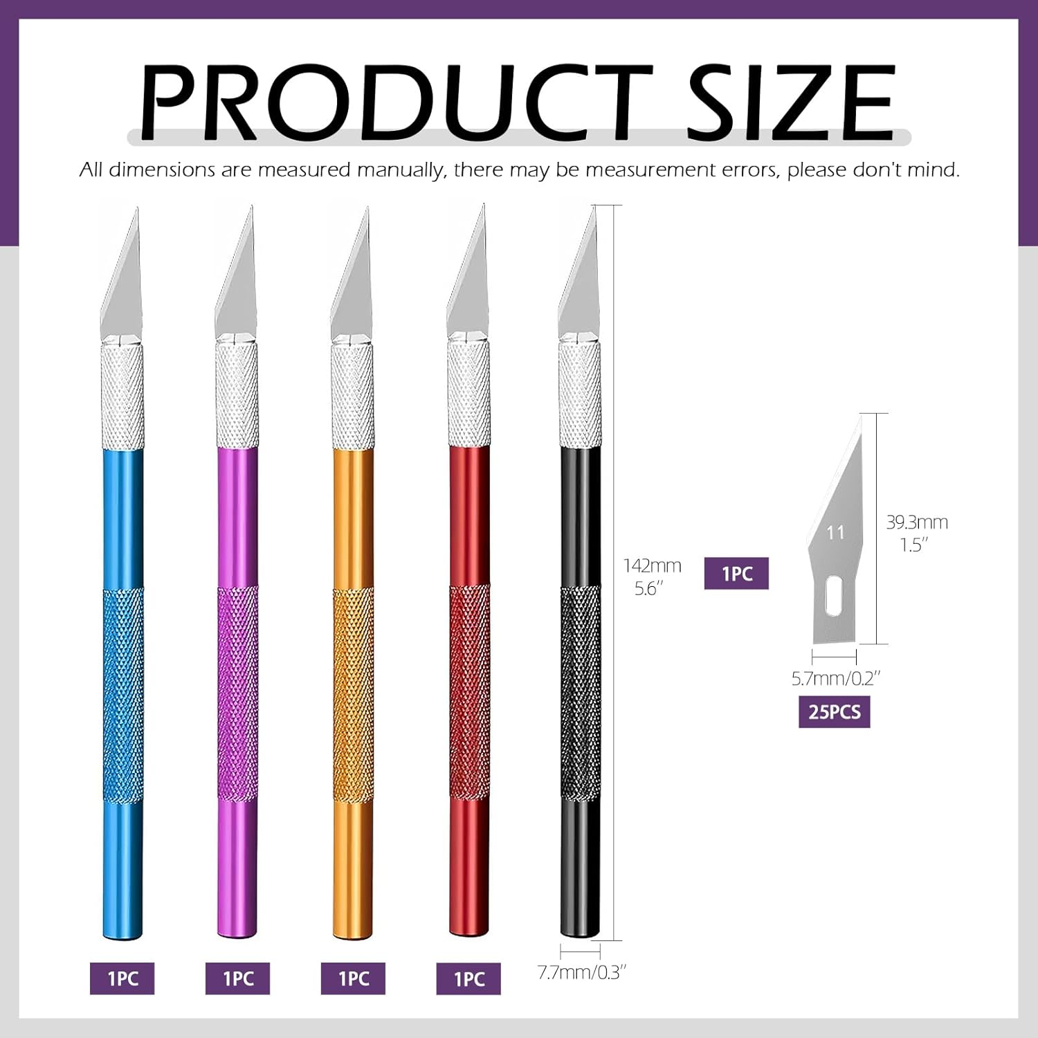 Swpeet 30 Pack in Set, 5Pack 5 Colors Approx 5.6 Inch Sharp Craft Knife, Hobby Knife, Stainless Steel Precision Cutter with 25 Pack Replacement Blades for DIY, Art, Cutting, Carving image number 5