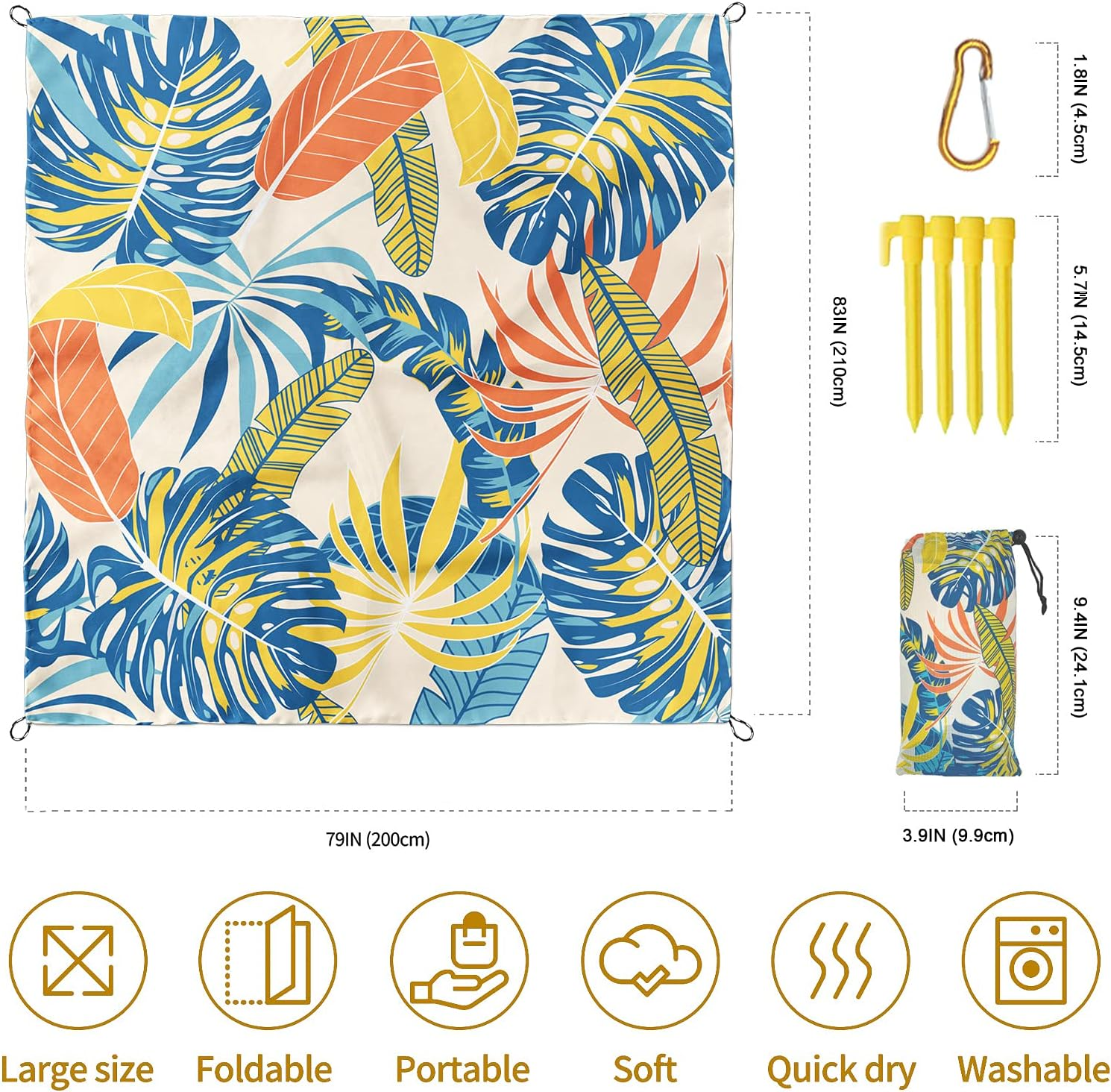 Beach Blanket Sandproof, Waterproof Beach Mat Oversized 79 X 83 Inch for 4-6 Adults, Lightweight Beach Blanket for Outdoor Travel Camping Hiking - Colorful image number 6