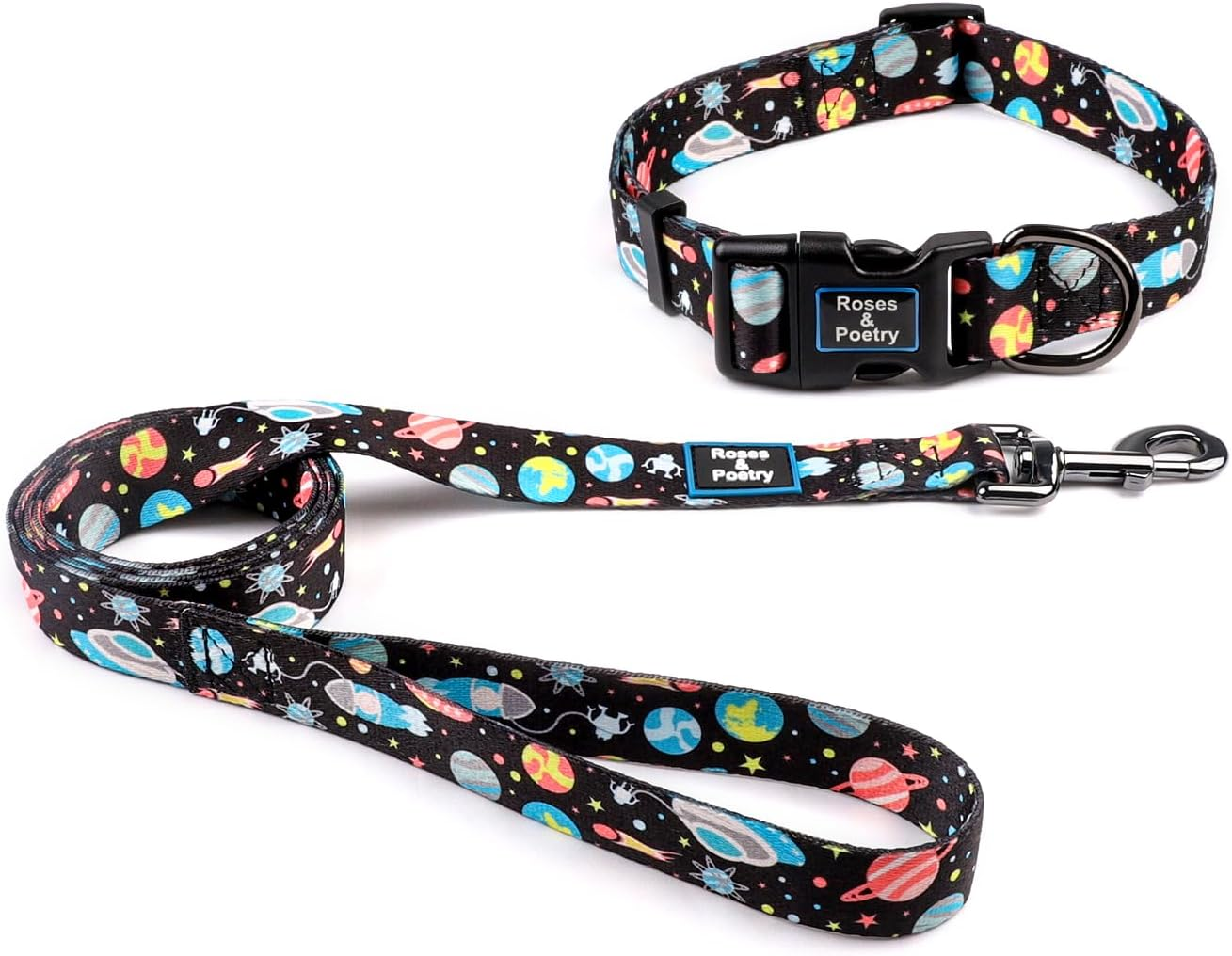 Roses&Poetry Dog Collar and Leash for Medium Large,Adjustable Durable 5Ft Puppy Leash Collar for Dog Training Lead（Black & White-M） image number 2