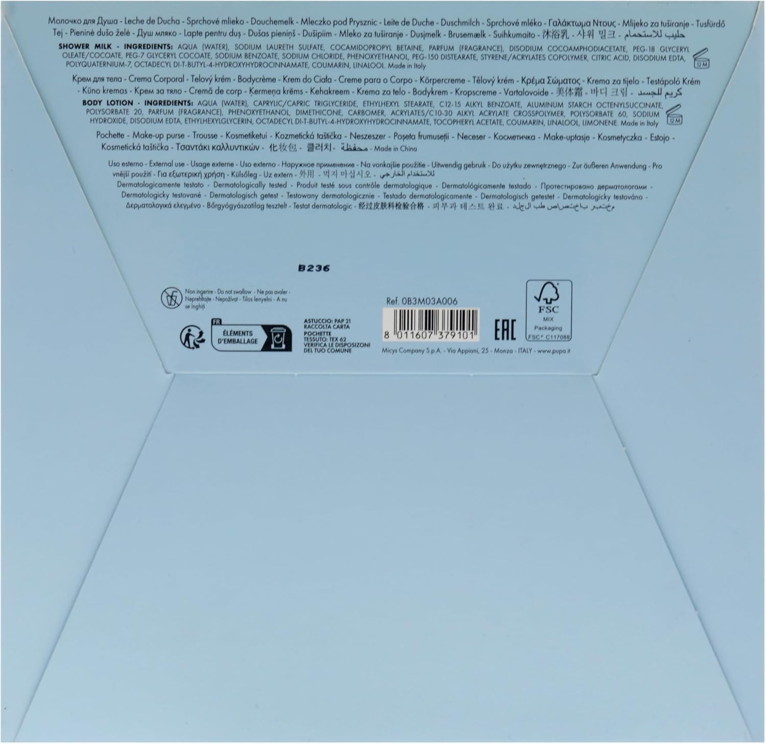 Breakfast Lovers Set - Oat Milk by Pupa Milano for Women - 3 Pc 6.76Oz Shower Milk, 6.76Oz Body Lotion, Purse