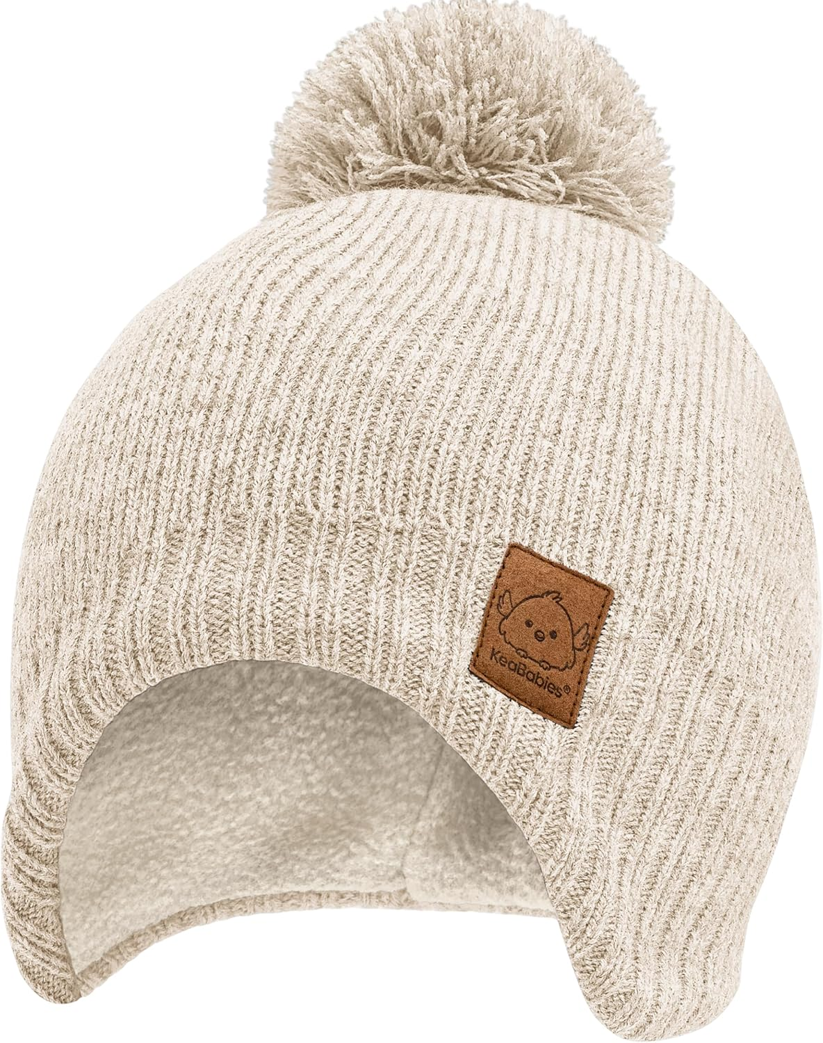 Baby Beanies, Baby Hats for Boys, Girls - Cute Toddler Winter Hat, Soft & Stretchy Beanies for Infant, Newborn 6-36 Months, Cozy & Warm with Earflap Muff & Pom (Cream)