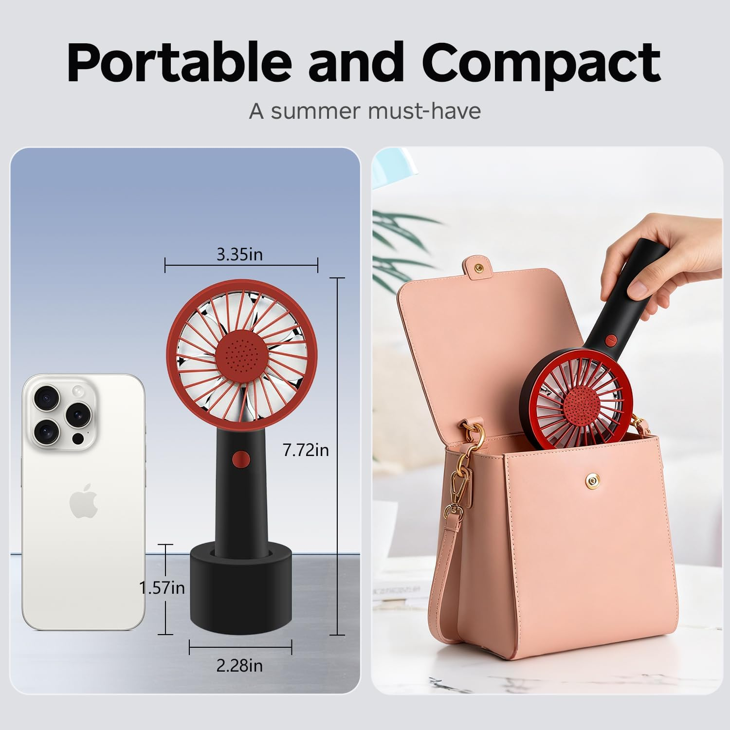Portable Handheld Fan，Aromatherapy Diffuser Design, Personal Desk Fan with Base, 2000Mah Battery Powered Small Fan with 3 Speed, Rechargeable USB Fan for Outdoor, Travel Essentials image number 3