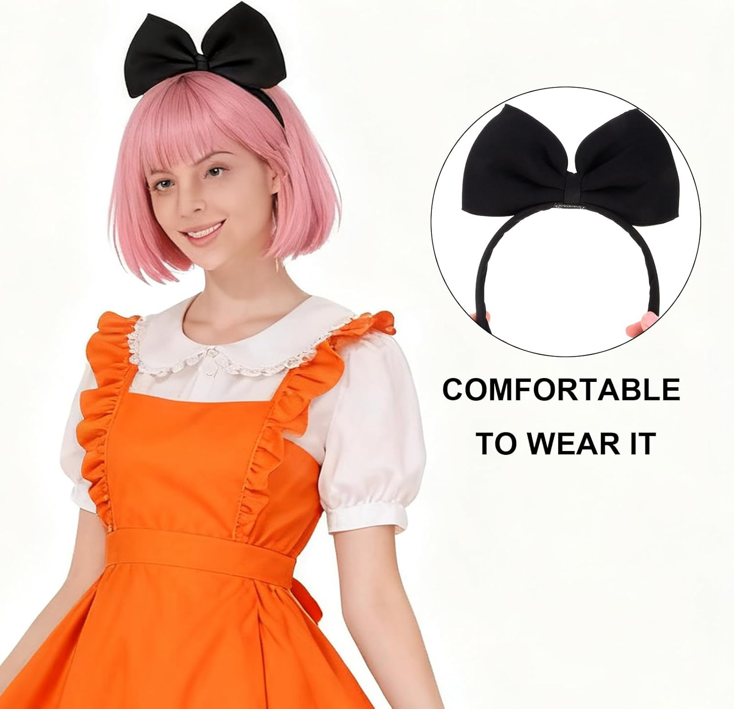 Black Bow Headband, Large Bow Design, Comfortable Fit, Daily Wear, Parties, Photo Shoots+Women, Girls, Cosplay Enthusiasts, Fashion Lovers+Stylish, Durable, Non-Slip+Alice in Wonderland Accessories(2Pcs) image number 4