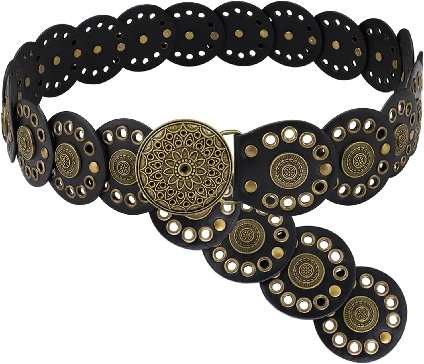 PU Leather Boho Belt, Hollow Disc Belt Women, Vintage Belts for Women Trendy, Adjustable Western Belts for Woman, Fashion Accessories