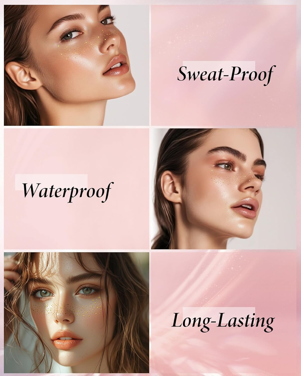 Glitter Freckles, Freckles Temporary Face Tattoos, Women Girls Body Face Glitter, Country Concert Singer Festival Carnival Accessories (Gold - 10 Pieces, Including Two Tubes of Decorative Gold Powder) image number 6