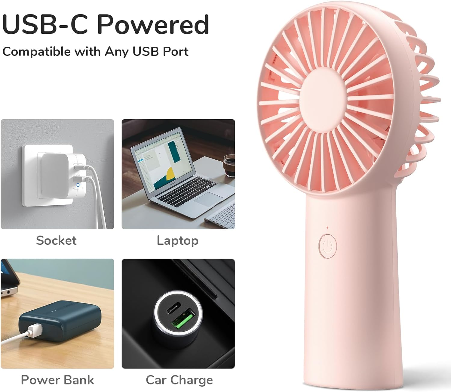 JISULIFE Handheld Fan, 4000Mah Small Portable Fan, Personal USB Rechargeable Pocket Fan [4-16H Working Time] Battery Operated Hand Fan with 3 Speeds for Outdoor/Travel, Summer for Men Women-Pink image number 4