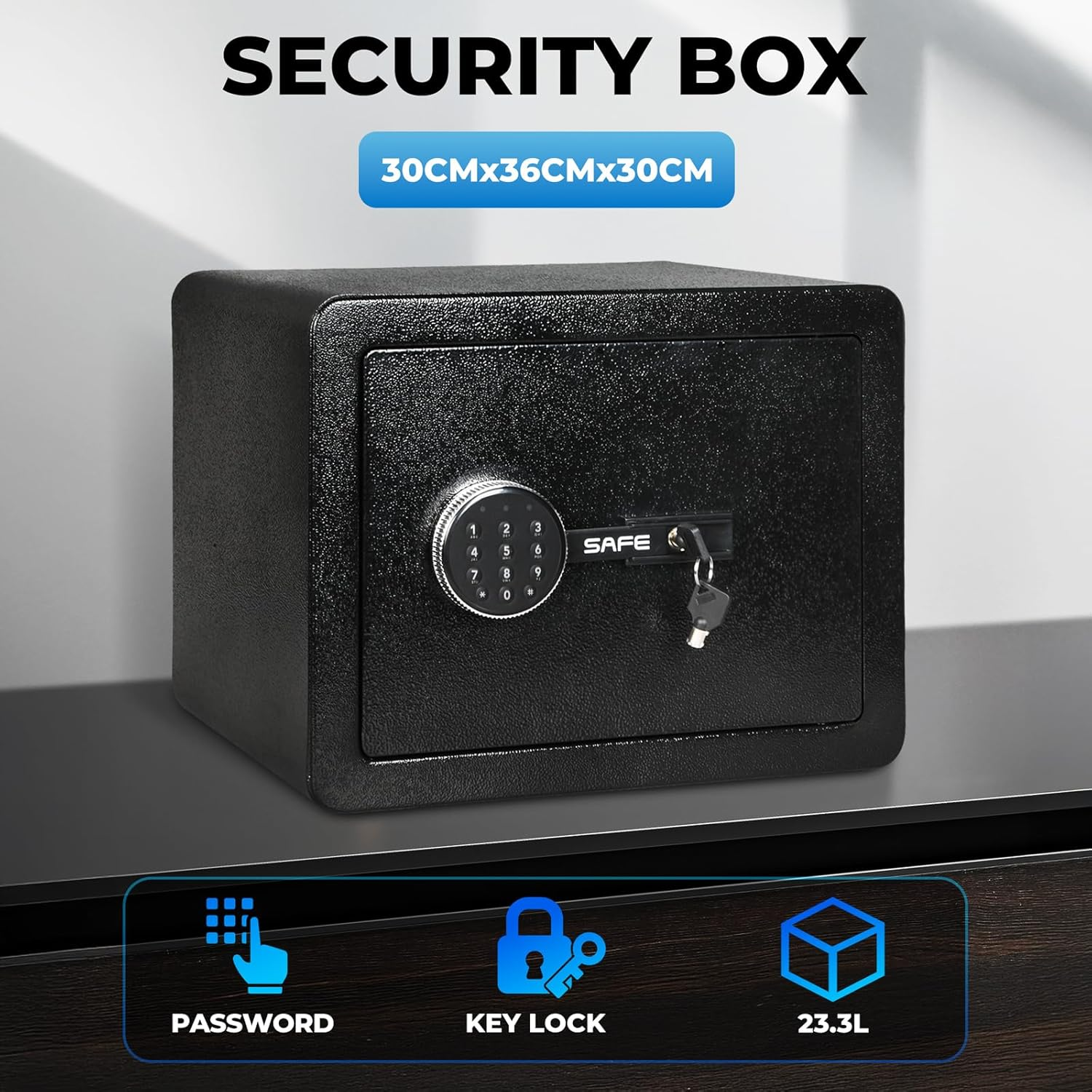 23.3L Small Cabinet Security Safe Box, Digital Safe Box Gun Safe,Fireproof Home Lock Safe with Digital Keypad Safety Key Lock for Home Business Office Hotel Money Document Jewelry Passport Storage image number 1