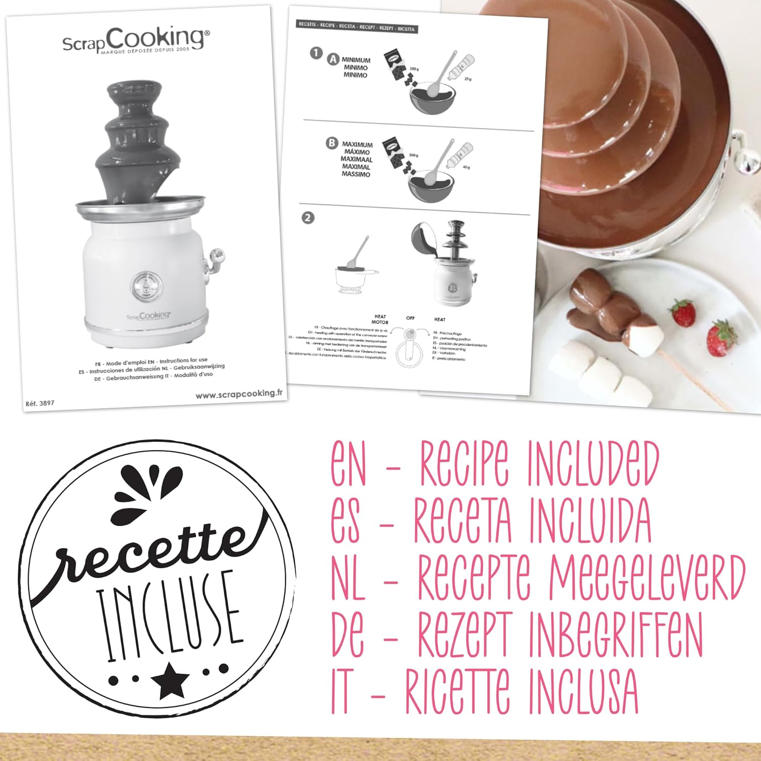 Scrapcooking - 3897 Chocolate Fountain - Stainless Steel 3 Tier Tower & Keep Warm - Vintage Design - Electric Chocolate Fondue Machine - Gift Idea for Pastry Kitchen - 3897 image number 4