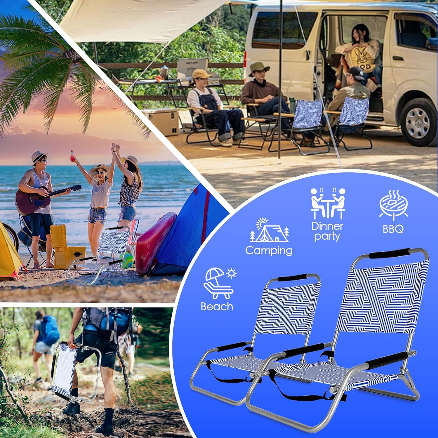 Felic Folding Backpack Beach Chair Set of 2 - Foldable Beach Chairs Outdoor Chairs for Adults, Perfect Camping Chairs Lawn Chairs for Outdoor Adventures, 100KG Capacity image number 1