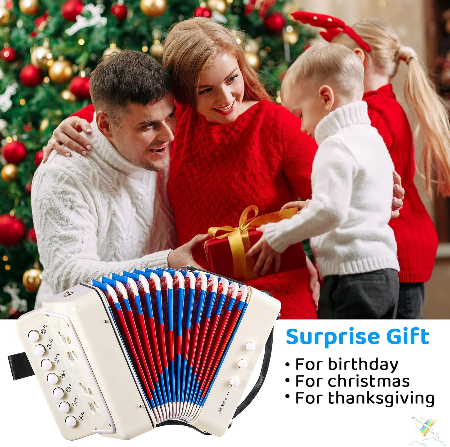 LIFERUN Accordion Instrument, 10 Keys Button Accordion Button Accordion, Kids Accordion, Gifts for Kids Children Beginners, Lightweight and Environmentally-Friendly (White) image number 4