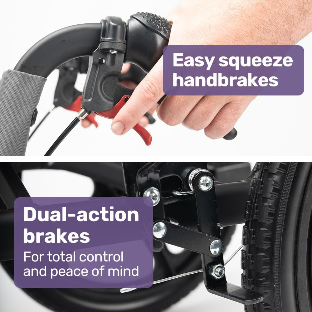 Equipmed Folding Transit Wheelchair, Lightweight Aluminium for Easy Transport, Grey image number 3