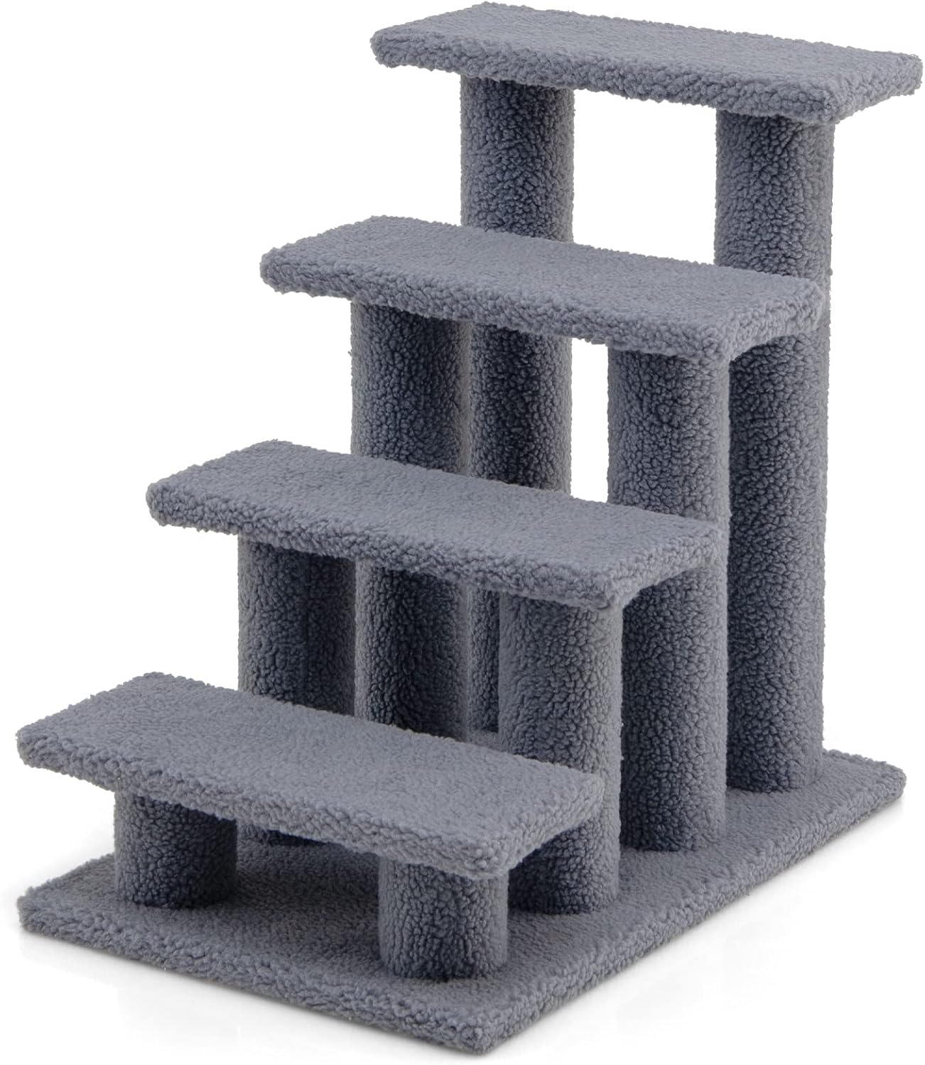 Costway 4-Step Pet Stairs for Cats and Dogs, Carpeted Cat Scratching Post Pet Ramp, 60.5 Cm Indoor Multi-Step Dog Stairs for High Beds, Couch and Sofa, Easy Assembly, Grayish White