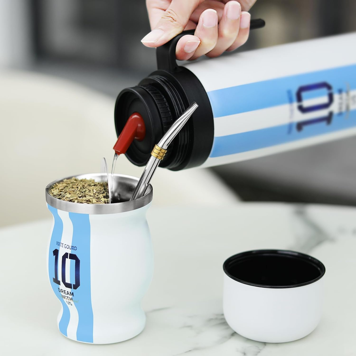 CUOPRU Double Wall Stainless Steel Vacuum Insulated Bottle for Yerba Mate, Coffee, Water, Tea, 32Oz, BPA Free, Argentina Captain NO.10 Style image number 2