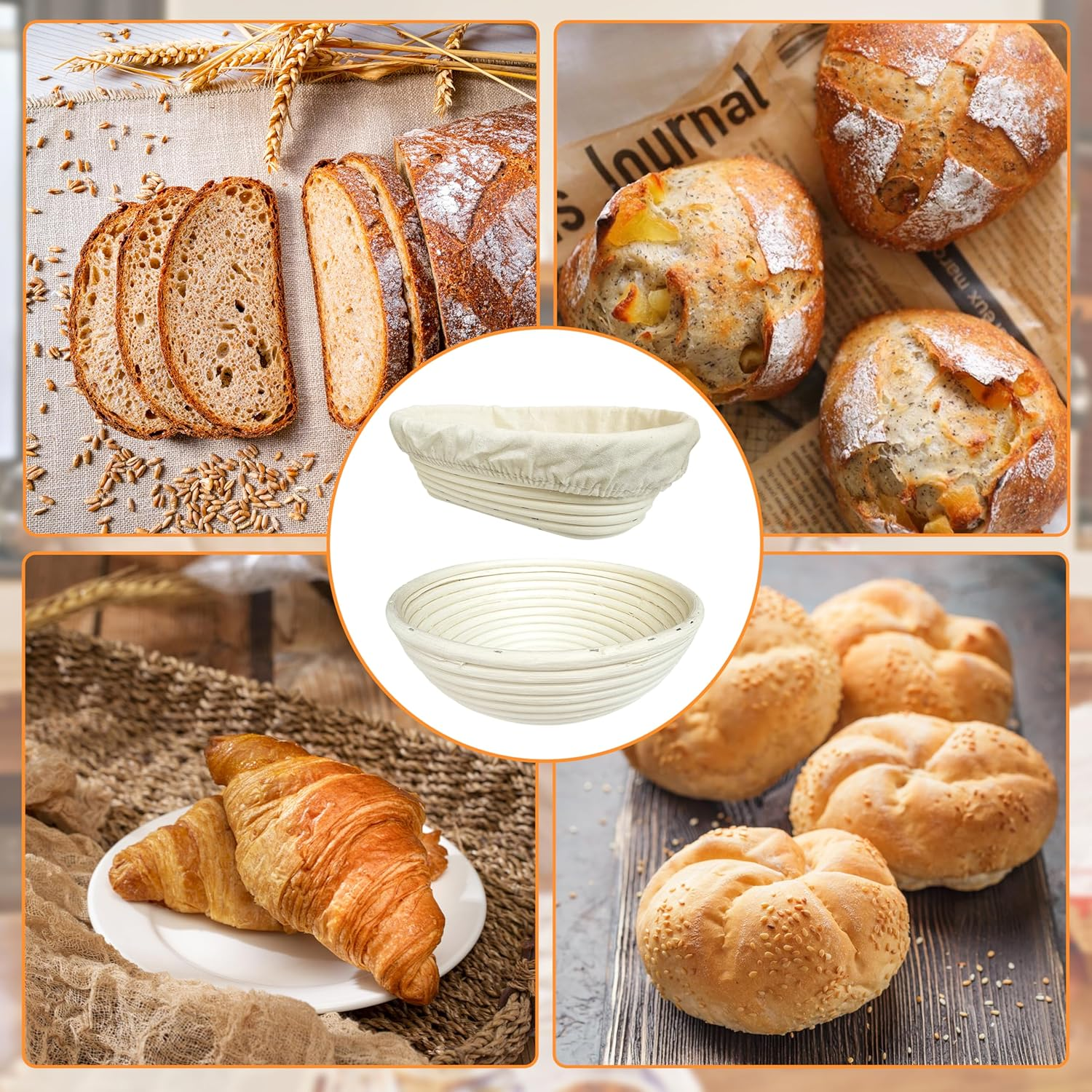 Banneton Bread Baskets, 2Pcs 10 Inch Oval Sourdough Proofing K&ouml;rbe, Banneton Basket F&uuml;r Brotgare, Handgefertigte Rattan K&ouml;rbe Mit Futter, Perfekt F&uuml;r Professionelles & Heim Sourdough Bread Baking image number 5