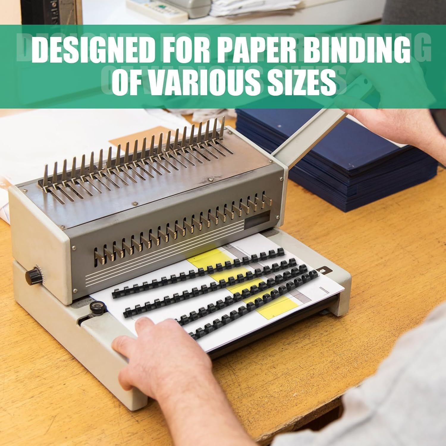 WEZCHUGHAOL 50 Pcs Black Plastic Comb Binding Spines 16Mm, 21 Rings for Binding Paper Sheets up to 120 Sheets, Durable Bookbinding Supplies for Office & School image number 3