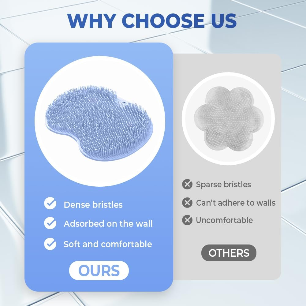 Shower Foot Scrubber Mat with Non-Slip Suction Cups, Foot Back Cleaning Pad Back Washer Exfoliating Bath Wash Pad, Non Slip Bathtub and Shower Mat with Suction Cups and Drain Holes (Grey) - Green image number 2