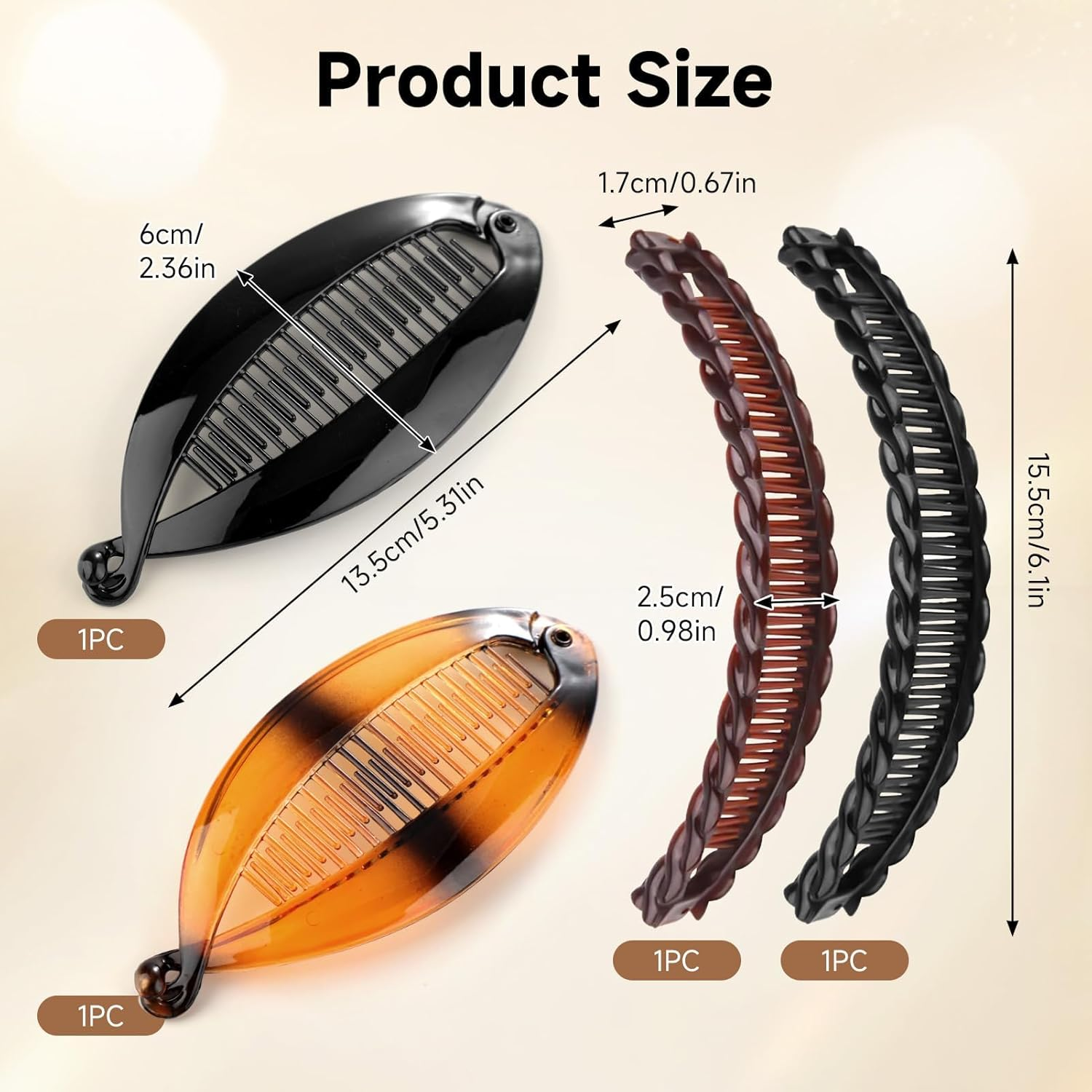 Banana Hair Claws in Black and Brown - Decorative Hair Accessories Clips for Long Hair (Brown and Black) image number 4