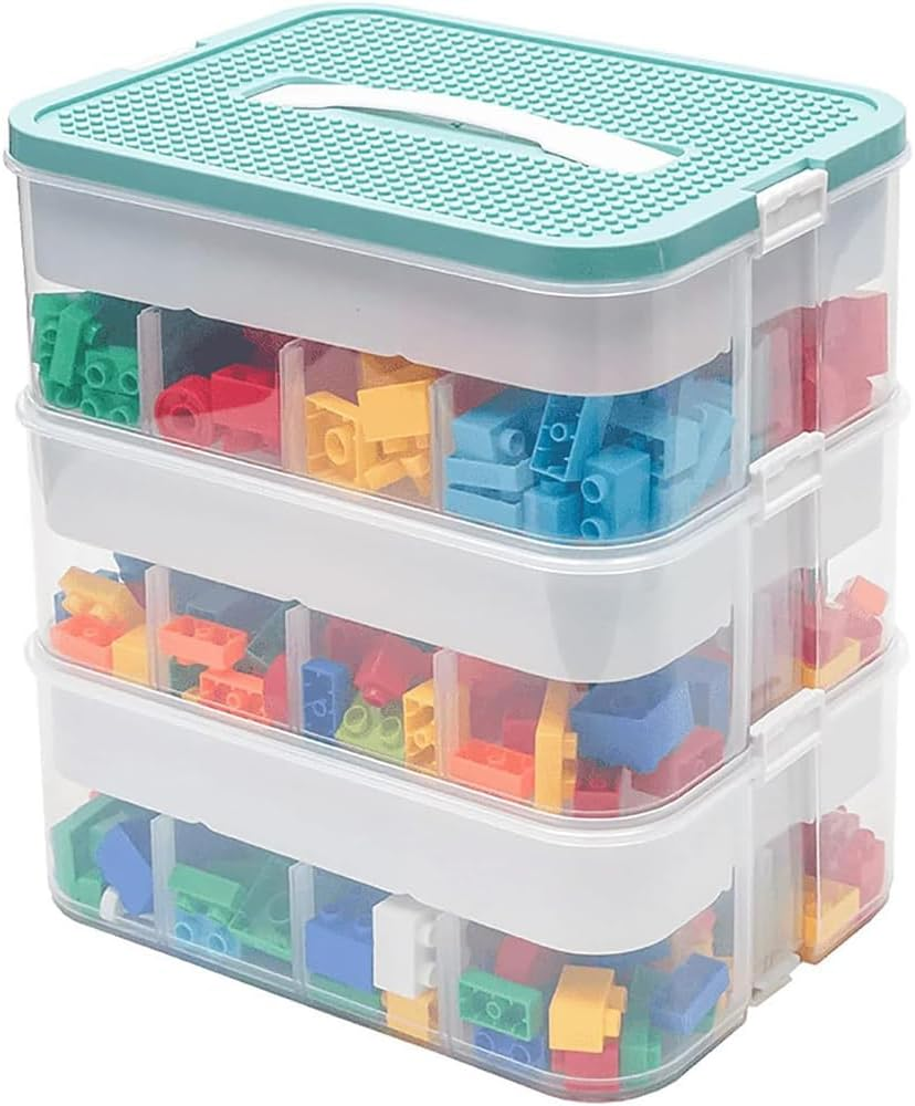 Stackable Storage Box &ndash; 3-Layer Organizer with Multiple Compartments for Building Blocks, Toy Cars, Figures & Small Parts, Durable Plastic Storage Case image number 1