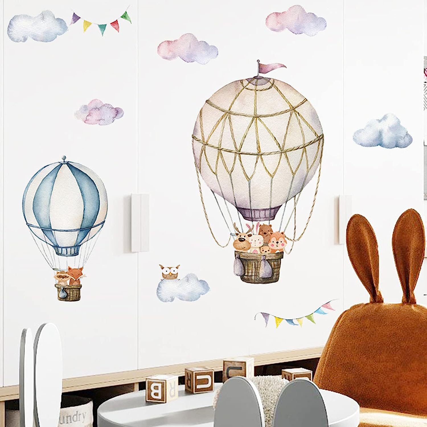 Hot Air Balloon Wall Stickers Cloud Animal Balloons Window Decals Murals Wall Art Decorative Sticker for Kids Living Room Bedroom Nursery Playroom Cute Holiday Jungle Party Decor Supplies image number 2