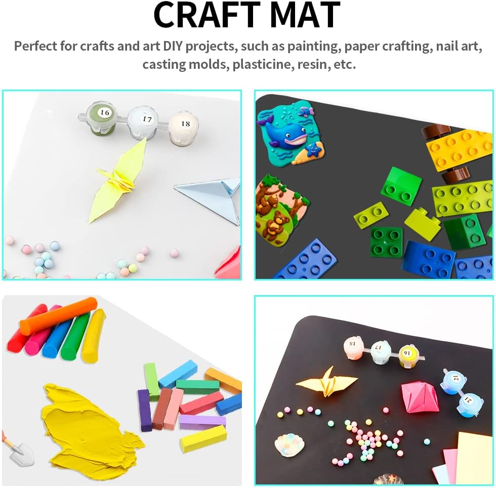 Silicone Mats 2 Pack Large Nonstick Silicone Sheet for Resin Jewelry Casting DIY Art Nail Painting Multipurpose Table Protector Placemat, 15.75" X 11.81" - Milk White  Black image number 3