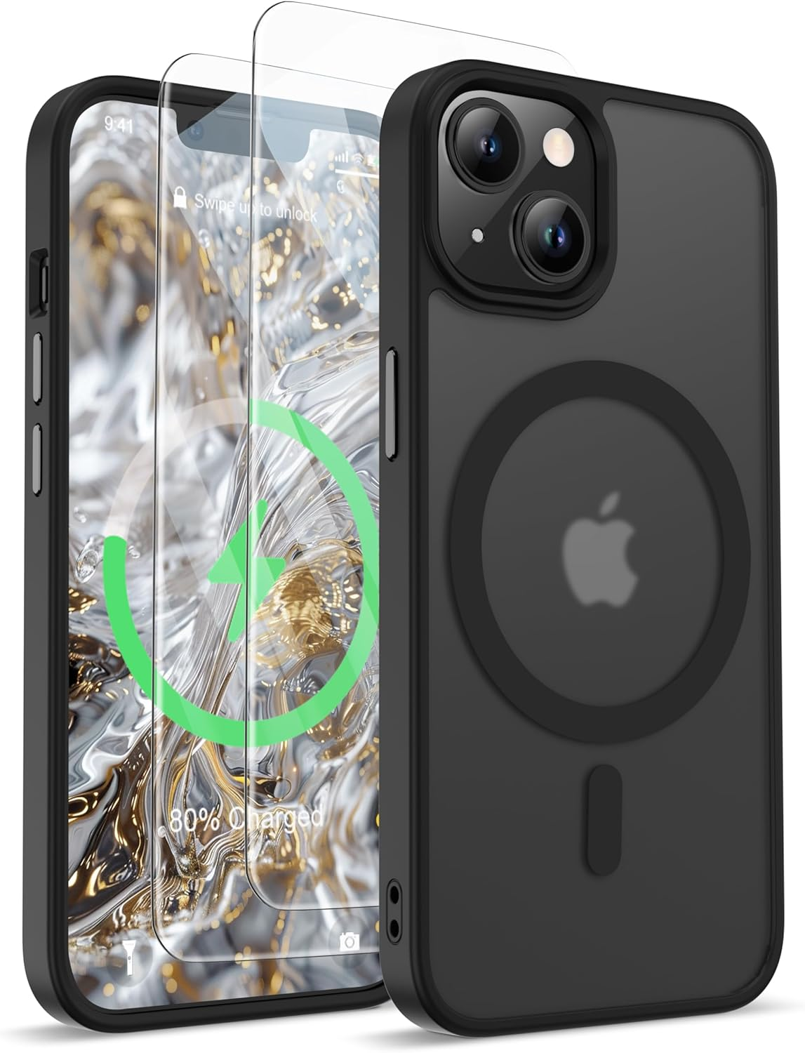 ORETECH Magnetic for Iphone 14 Case,Iphone 13 Case with [2X Screen Protector] Compatible with Magsafe Wireless Charging Protective Shockproof Military Protection Clear Back Case,Clear