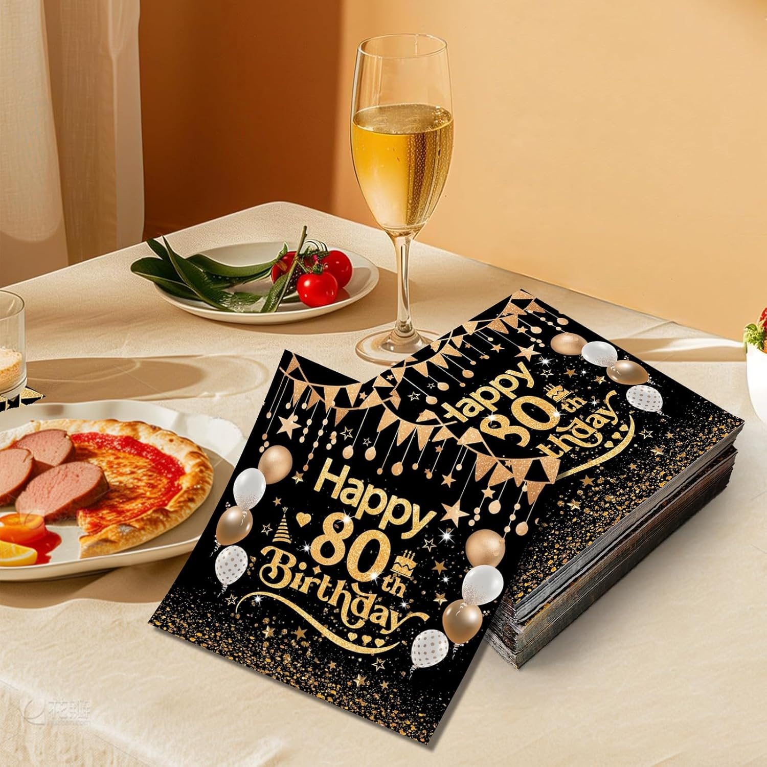 24PCS Black Gold 80Th Birthday Paper Napkins 13X13Inch 2-Ply 80 Th Disposable Paper Birthday Napkins Serviettes Table Decorations Dinner Paper Napkins for Men Women 80 Th Birth Decoration (80Th) image number 5