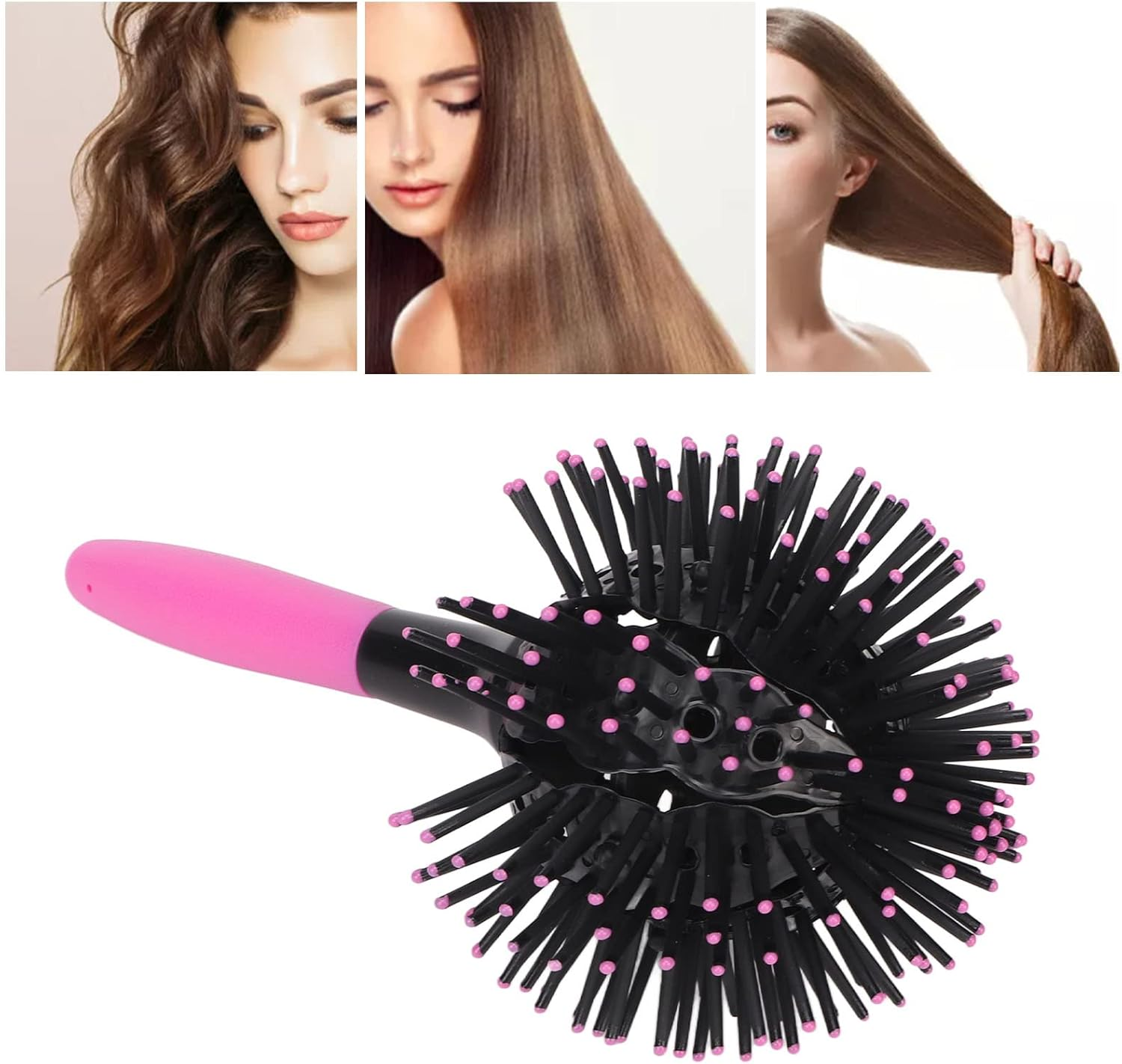 Round Ball Hair Comb, 3D Detangling Hairbrush, 360&deg; Styling Brush for Wet and Dry Hair, Curling & Straightening, Anti-Static, Lightweight Hair Care Tool image number 3