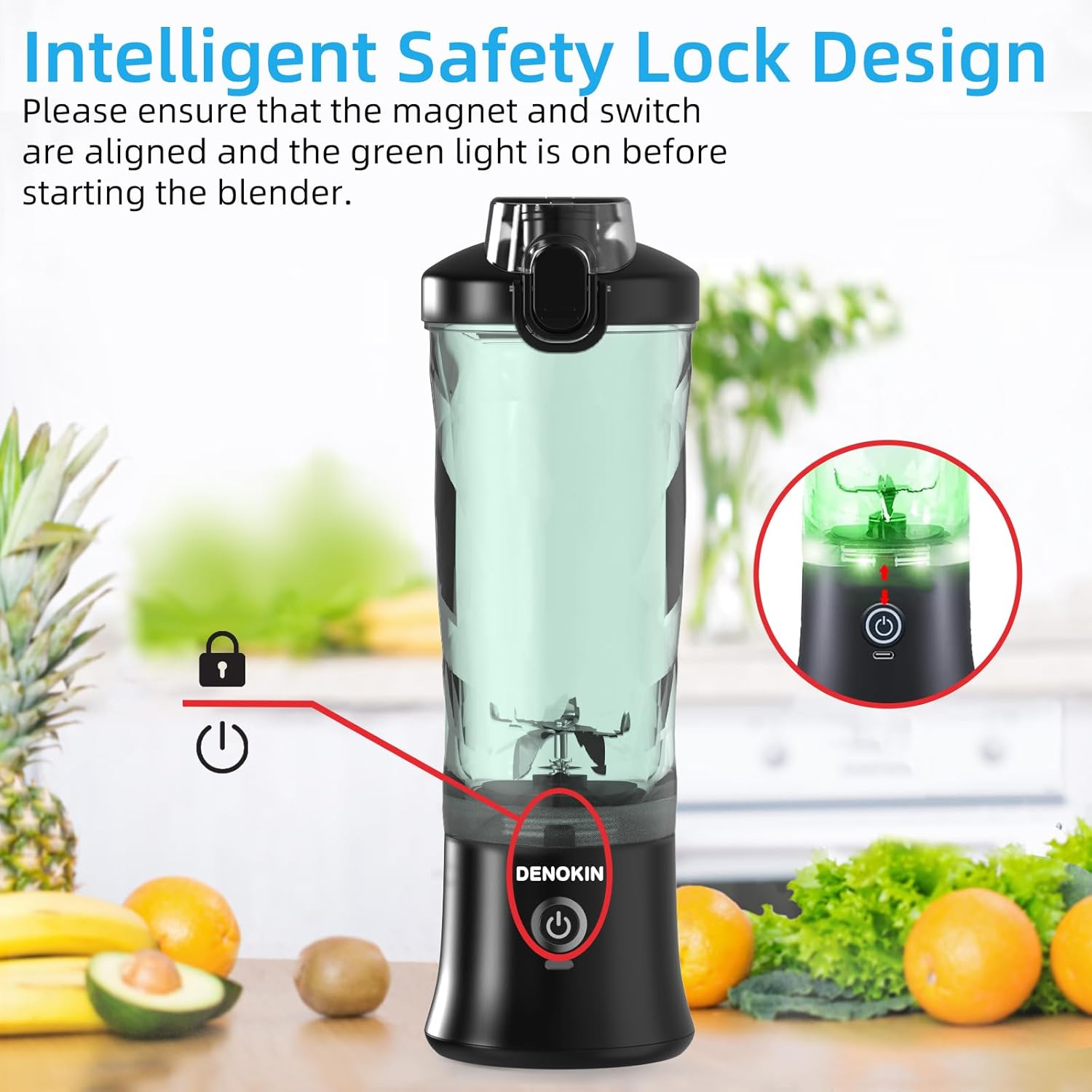 Portable Blender, 600Ml Personal Size Blender for Shakes and Smoothies with 6 Blade Mini Blender for Kitchen,Home,Travel (Black) - Elegant Black image number 6